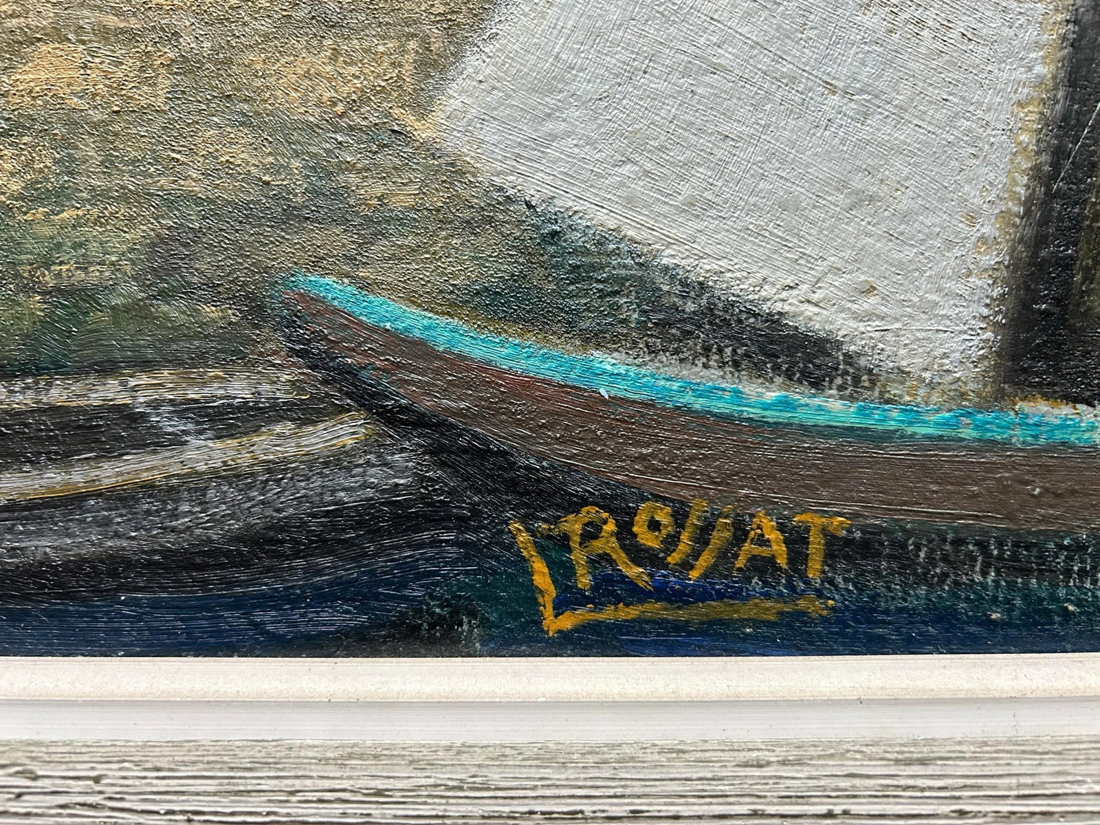 Mid-Century Harbor Scene Oil Painting by Rossat - 4