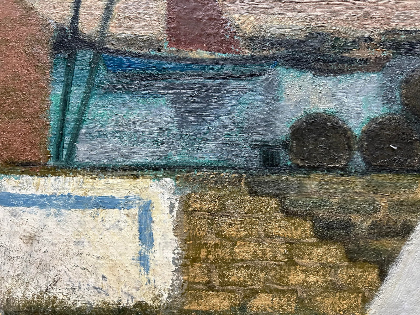Mid-Century Harbor Scene Oil Painting by Rossat - 5