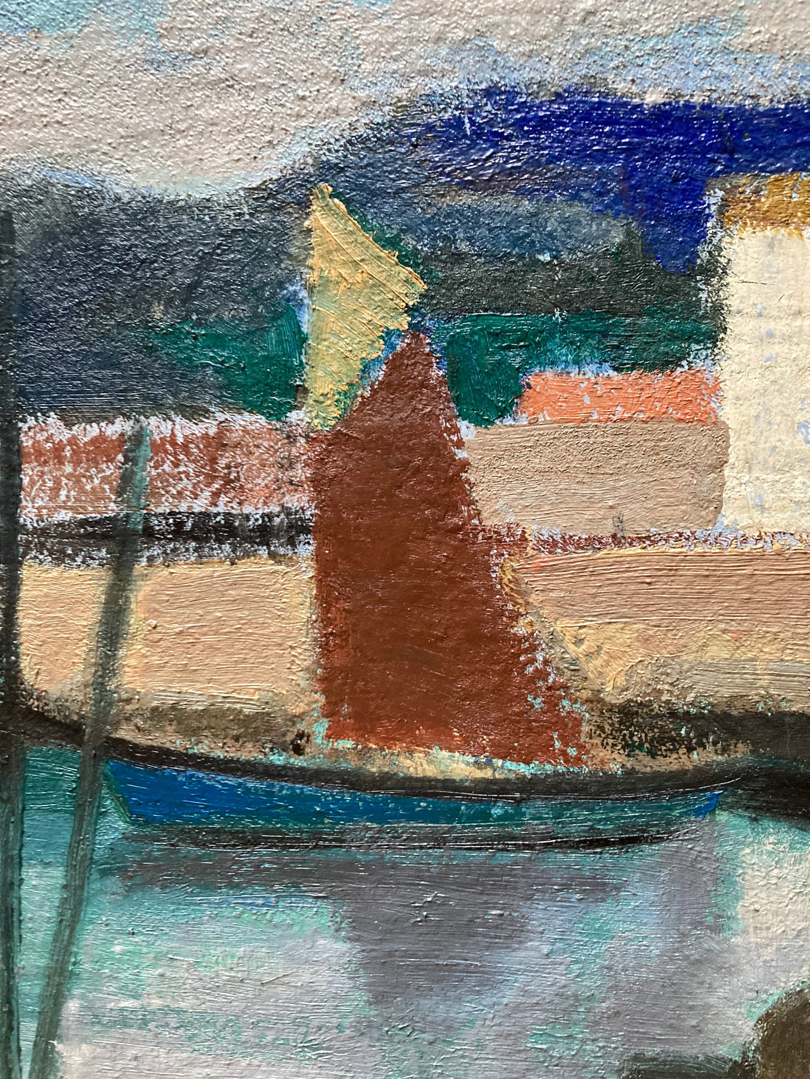 Mid-Century Harbor Scene Oil Painting by Rossat - 6