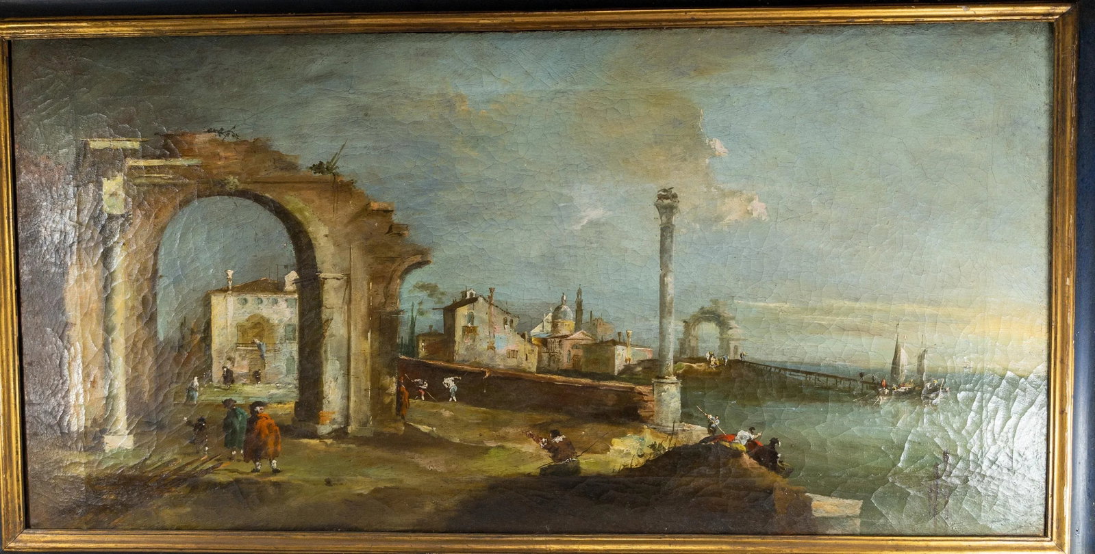 19th Century Italian Capriccio Architectural Landscape Oil Painting After Francesco Guardi - 2