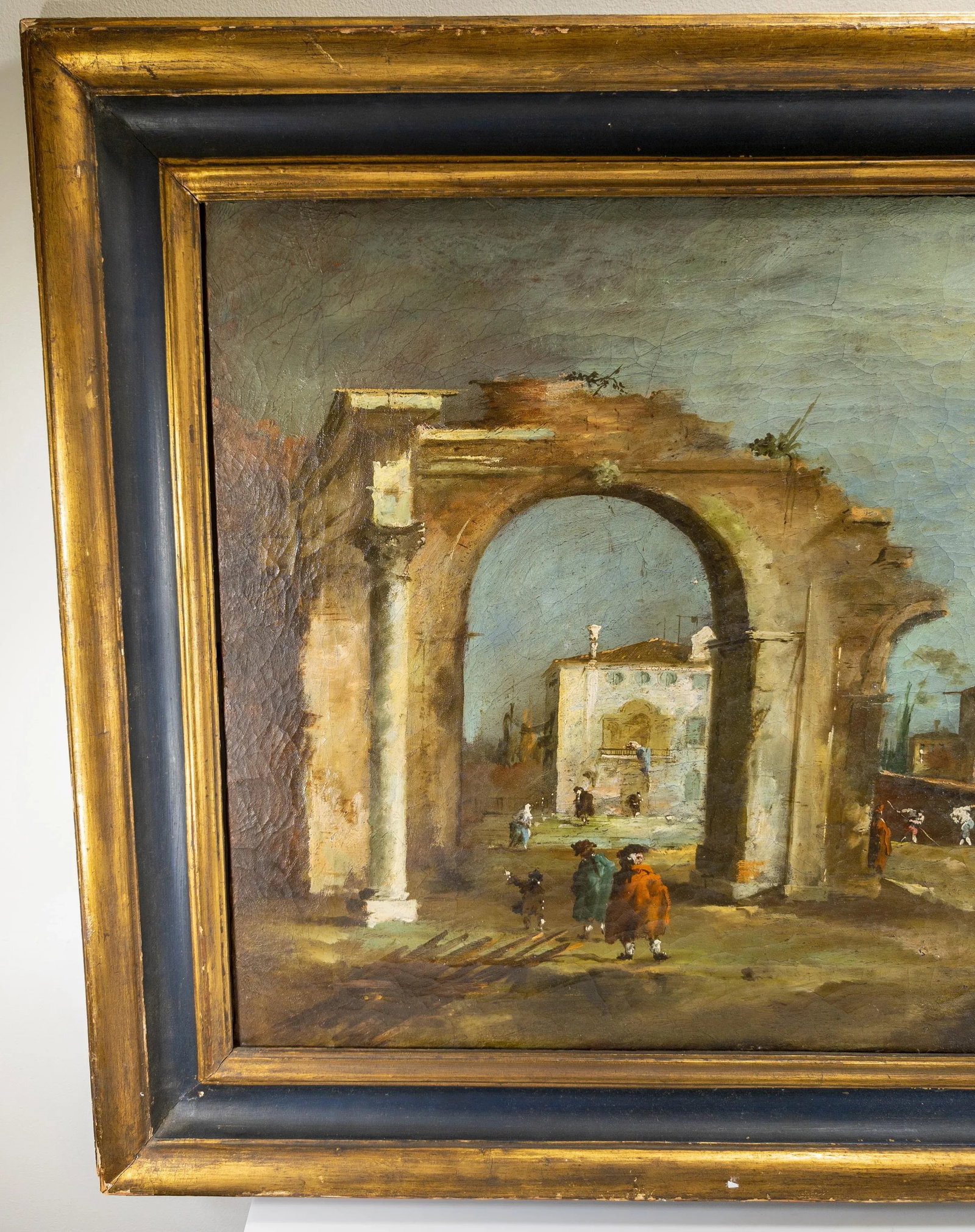 19th Century Italian Capriccio Architectural Landscape Oil Painting After Francesco Guardi - 3