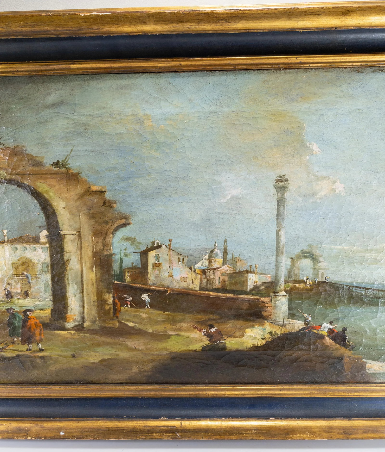 19th Century Italian Capriccio Architectural Landscape Oil Painting After Francesco Guardi - 4