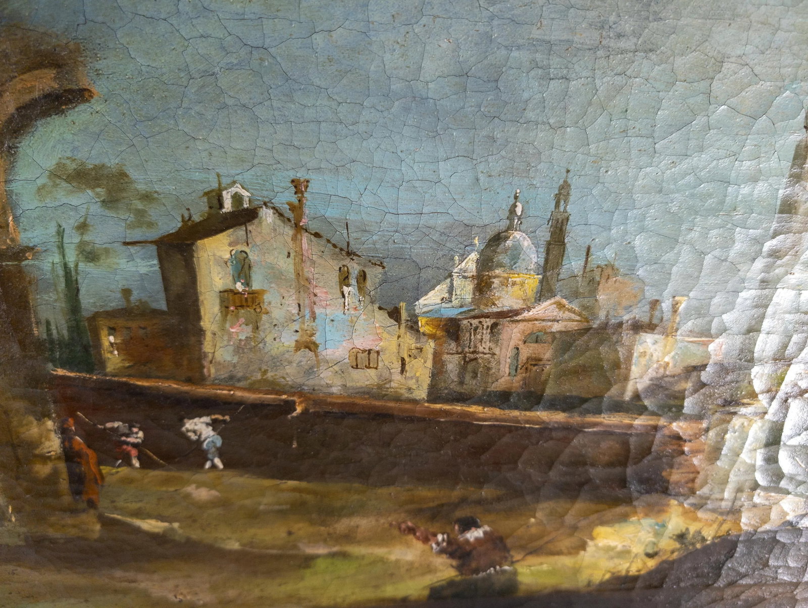 19th Century Italian Capriccio Architectural Landscape Oil Painting After Francesco Guardi - 9