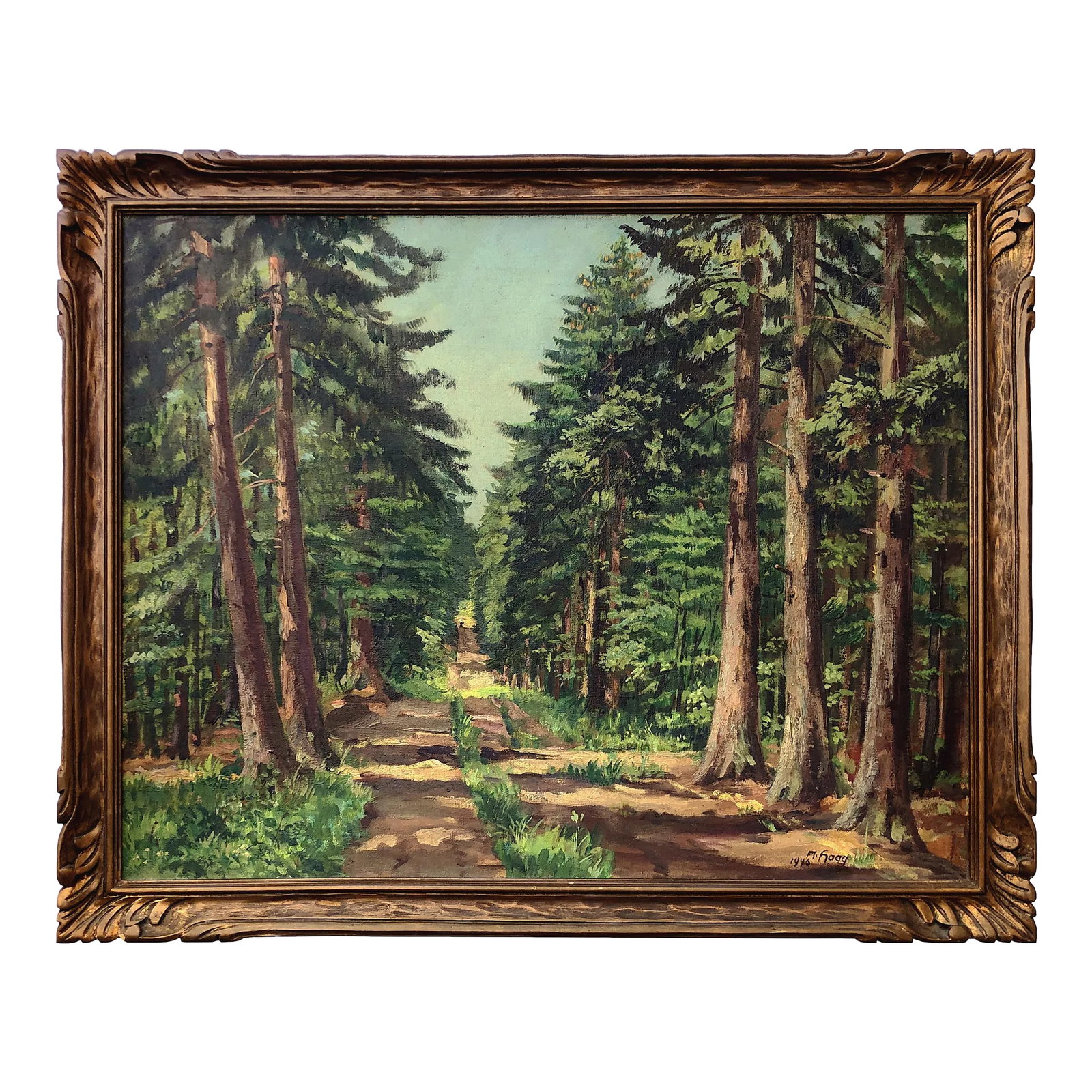 Mid 20th Century Forest Painting With Hand Carved Gold Frame (1 of 4)