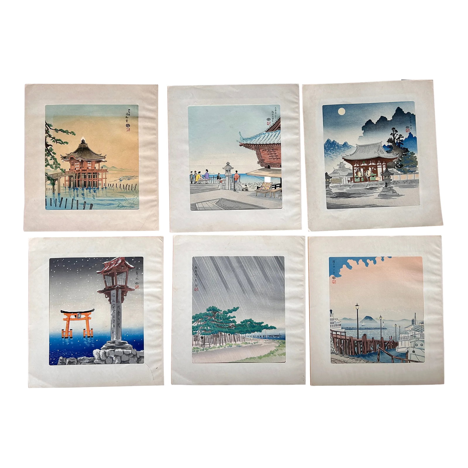 Tokoriki Set of 6 Vintage Japanese Woodblock Prints: This is a fantastic set of Six (6) original Woodblock prints by listed artist Tokoriki Tomikichiro (1902-2000). Each is signed and in a paper mat. Numbered on the back. NOT laid down - lightly