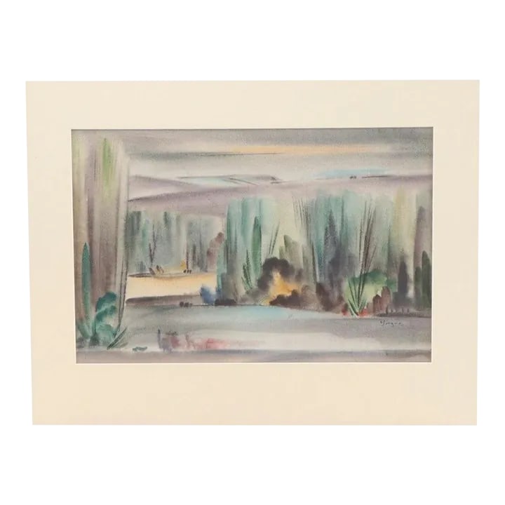 Original Vintage Signed Yngve H. Olsen Landscape Watercolor Painting (1 of 9)