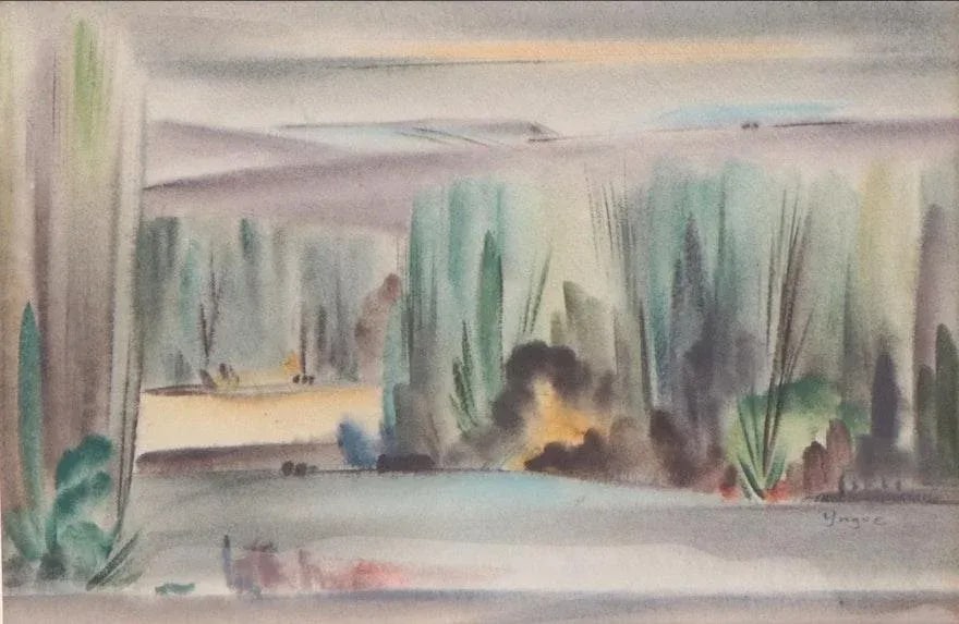 Original Vintage Signed Yngve H. Olsen Landscape Watercolor Painting - 2