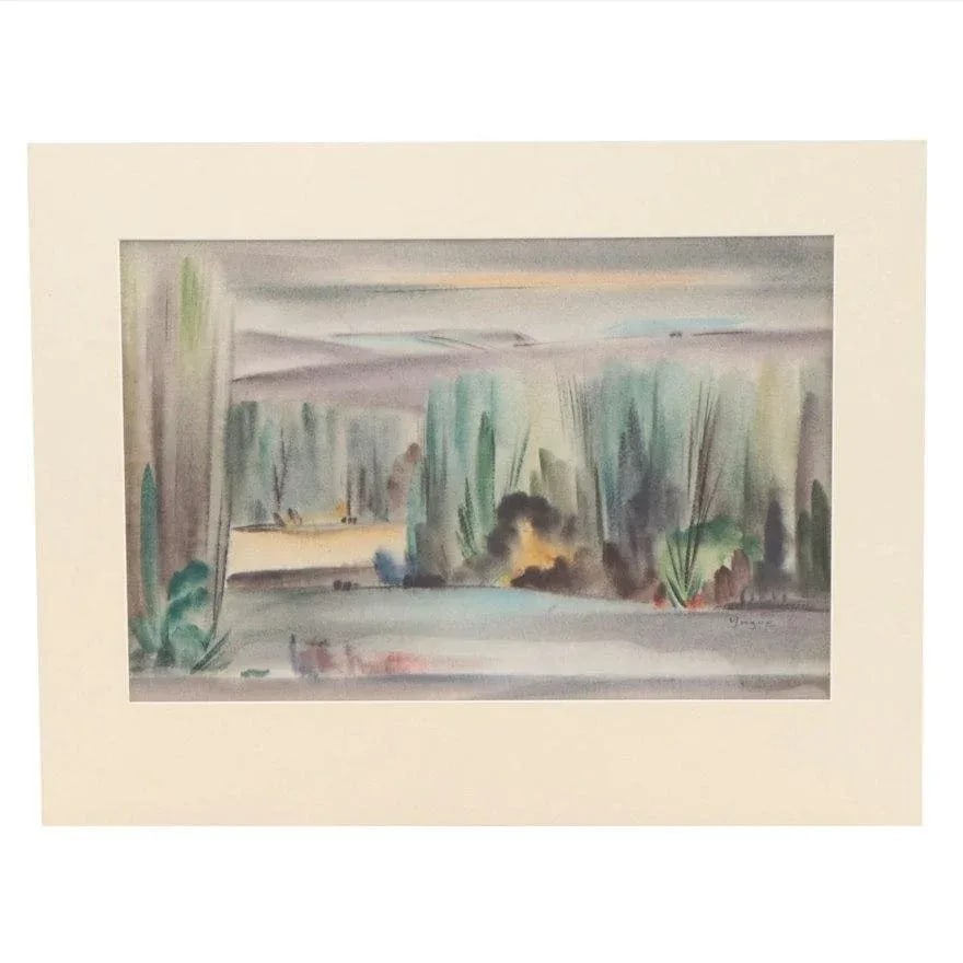 Original Vintage Signed Yngve H. Olsen Landscape Watercolor Painting - 9