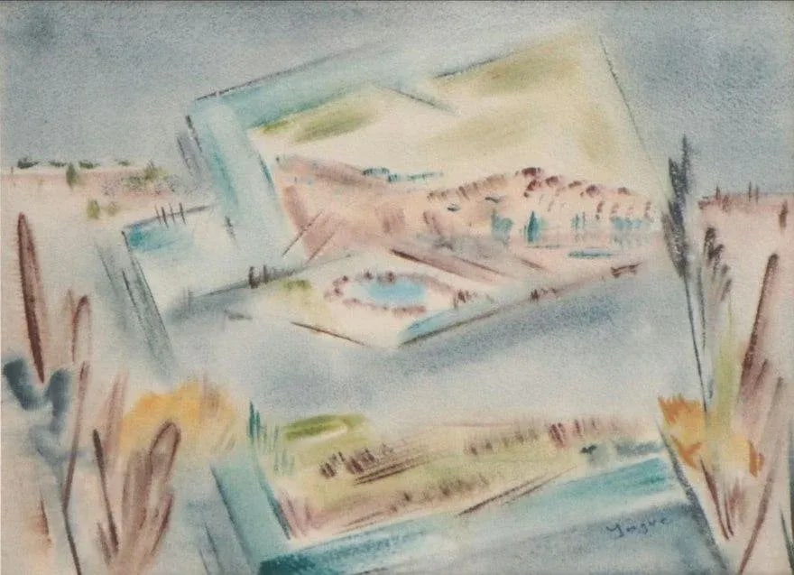 Original Vintage Signed Yngve H. Olsen Modernist Southwest Landscape Watercolor Painting - 2
