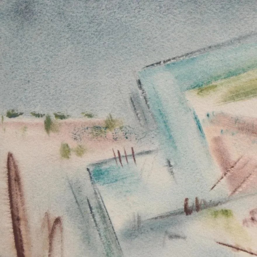 Original Vintage Signed Yngve H. Olsen Modernist Southwest Landscape Watercolor Painting - 3