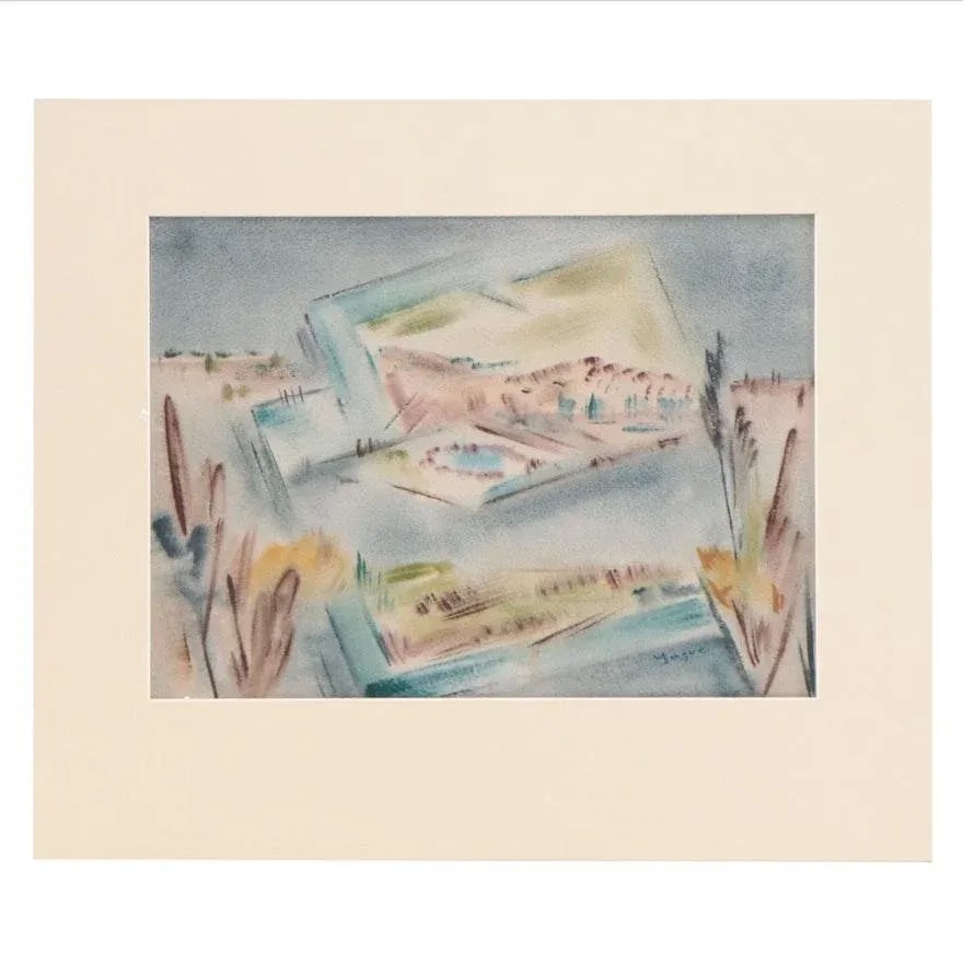Original Vintage Signed Yngve H. Olsen Modernist Southwest Landscape Watercolor Painting - 9