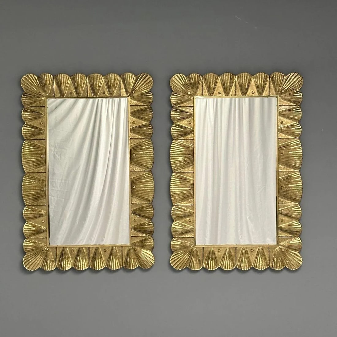 Modern, Italian Wall Mirrors, Scallop Motif, Murano Glass, Gold Gilt - 3