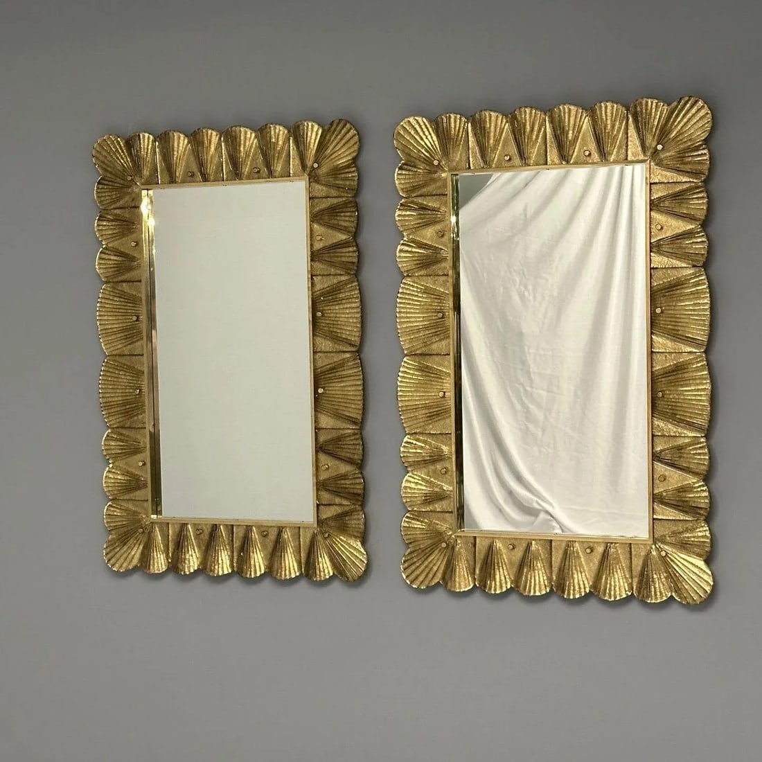 Modern, Italian Wall Mirrors, Scallop Motif, Murano Glass, Gold Gilt - 4