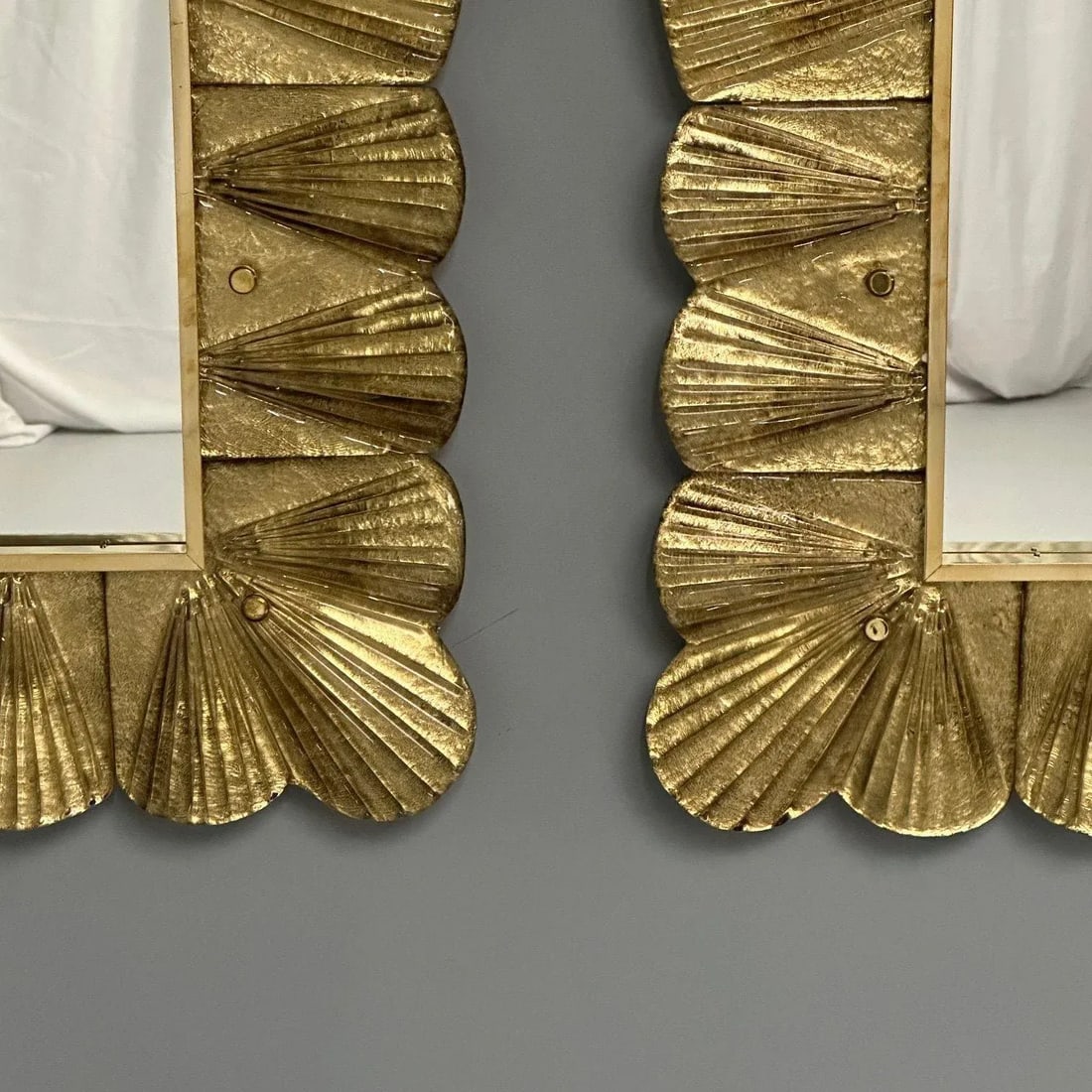 Modern, Italian Wall Mirrors, Scallop Motif, Murano Glass, Gold Gilt - 7