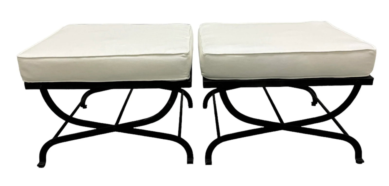 Iron Curule Lattice Top Ottomans W" New Cushions - 2