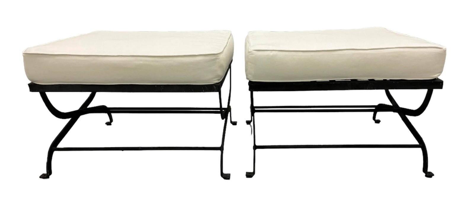 Iron Curule Lattice Top Ottomans W" New Cushions - 3