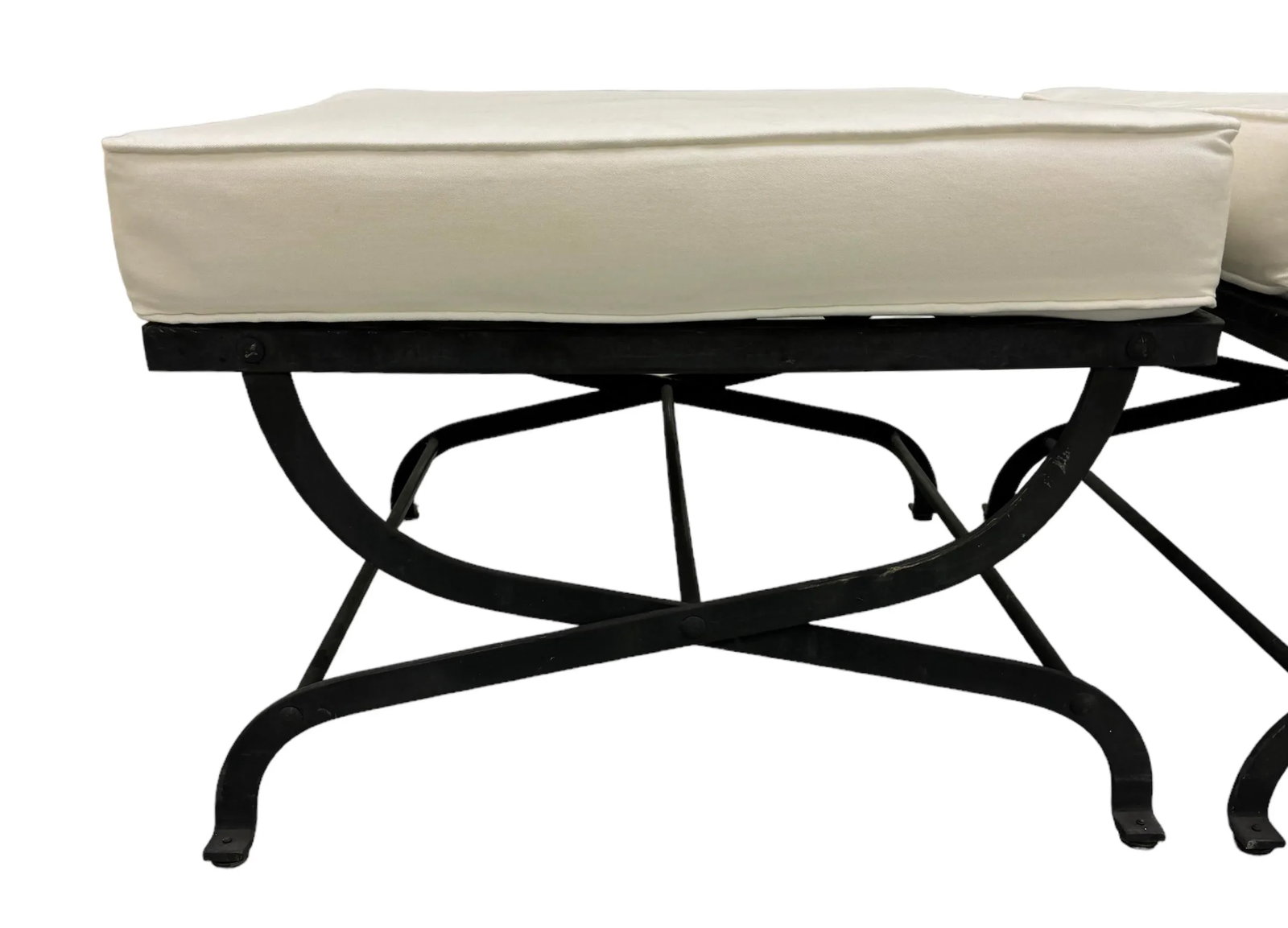 Iron Curule Lattice Top Ottomans W" New Cushions - 4