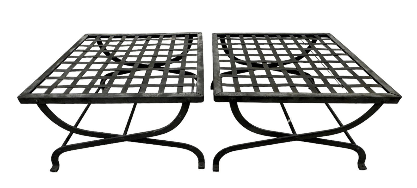 Iron Curule Lattice Top Ottomans W" New Cushions - 5