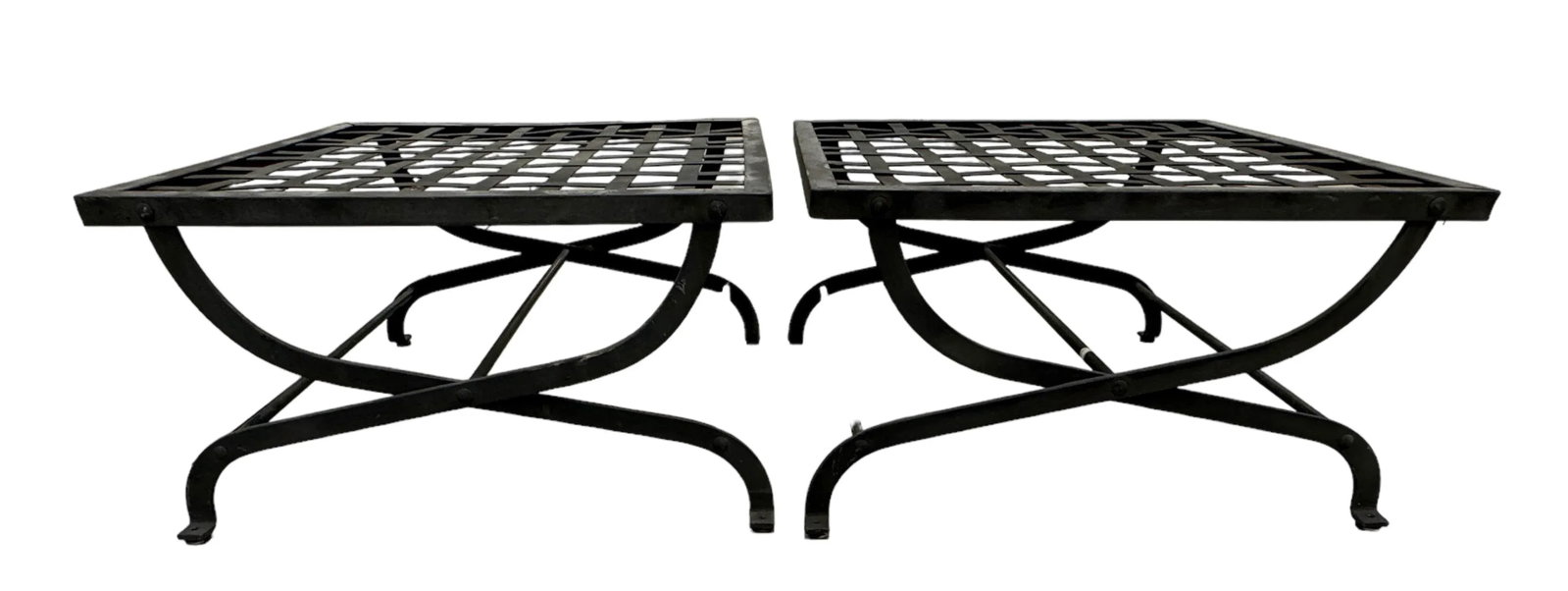 Iron Curule Lattice Top Ottomans W" New Cushions - 6
