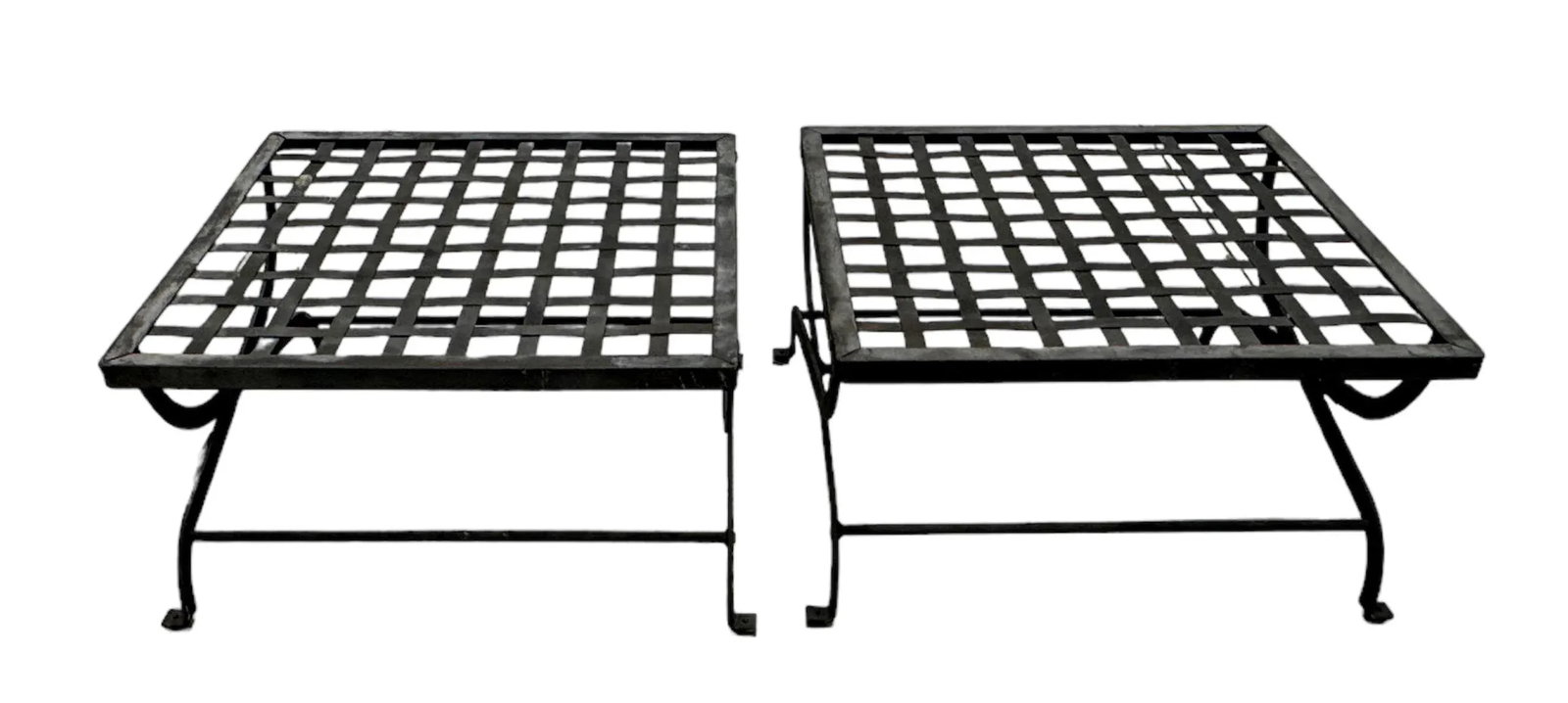 Iron Curule Lattice Top Ottomans W" New Cushions - 7