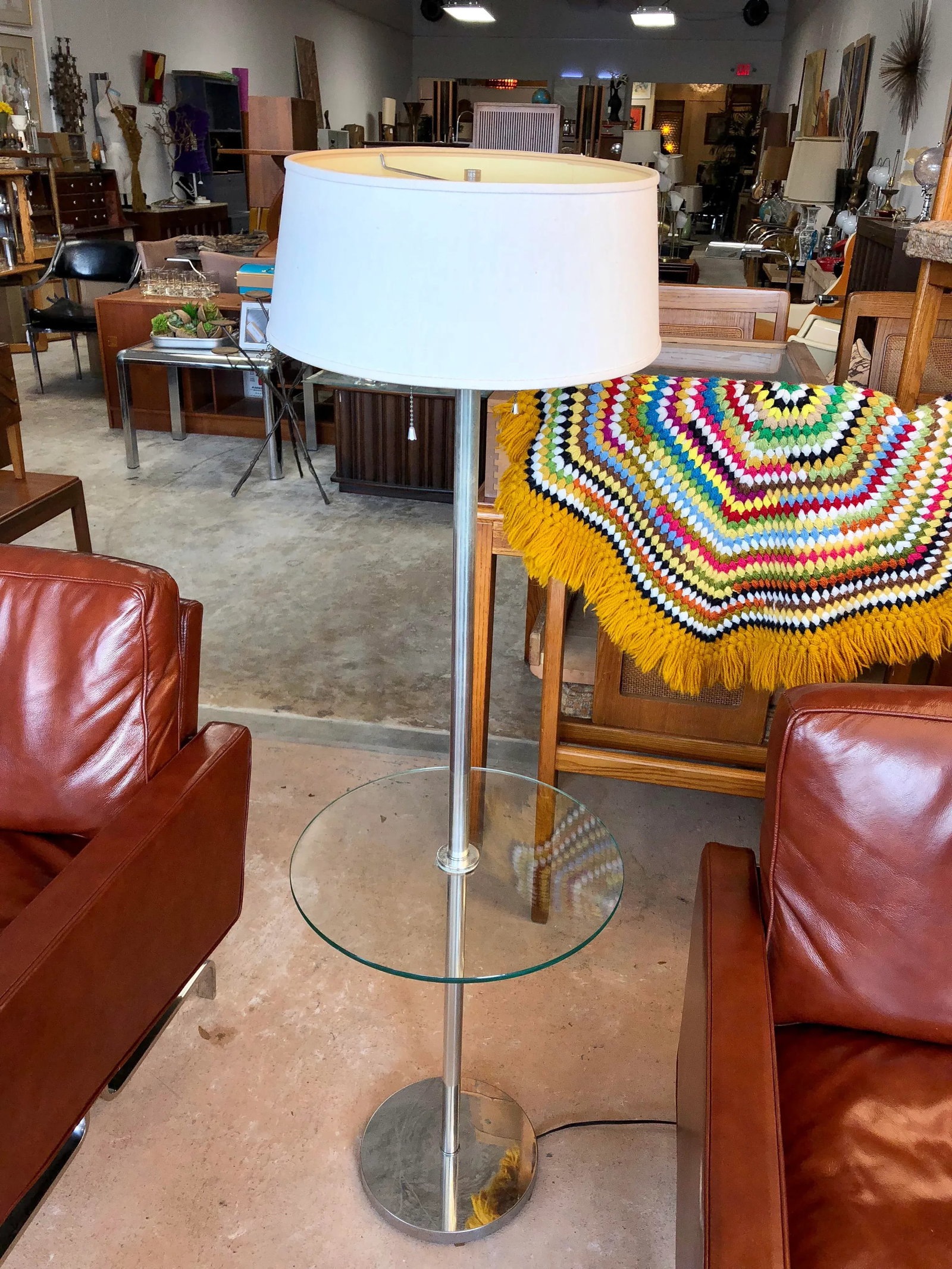 Mid Century Walter Von Nessen Chrome Tray Table Floor Lamp - 6