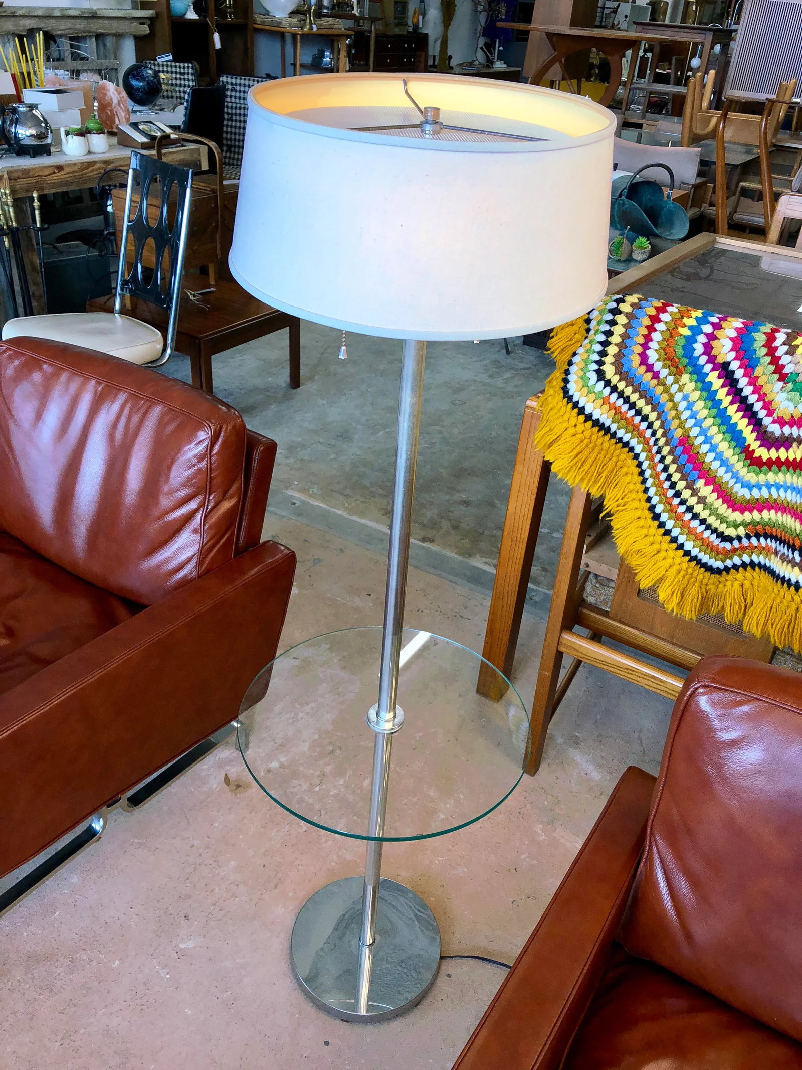 Mid Century Walter Von Nessen Chrome Tray Table Floor Lamp - 7