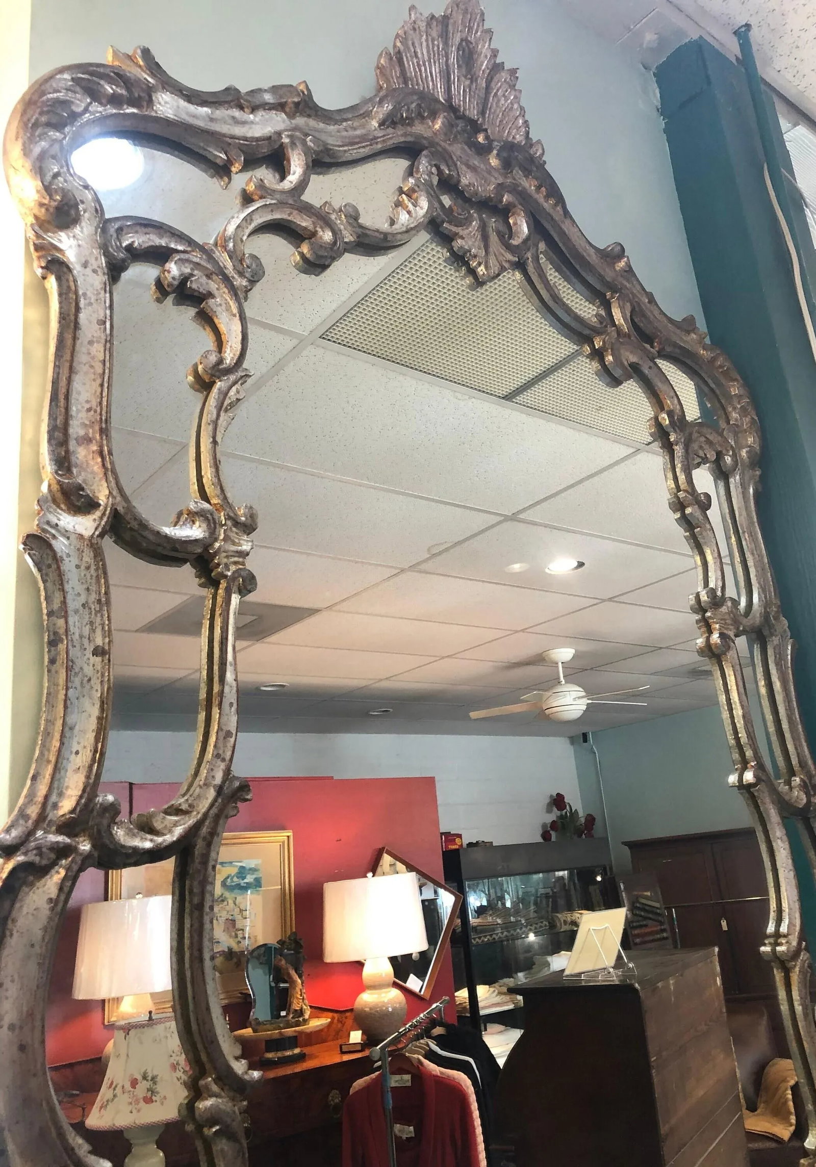 Antique Baroque Style Large Silver and Gold Wash Wall Mirror - 2