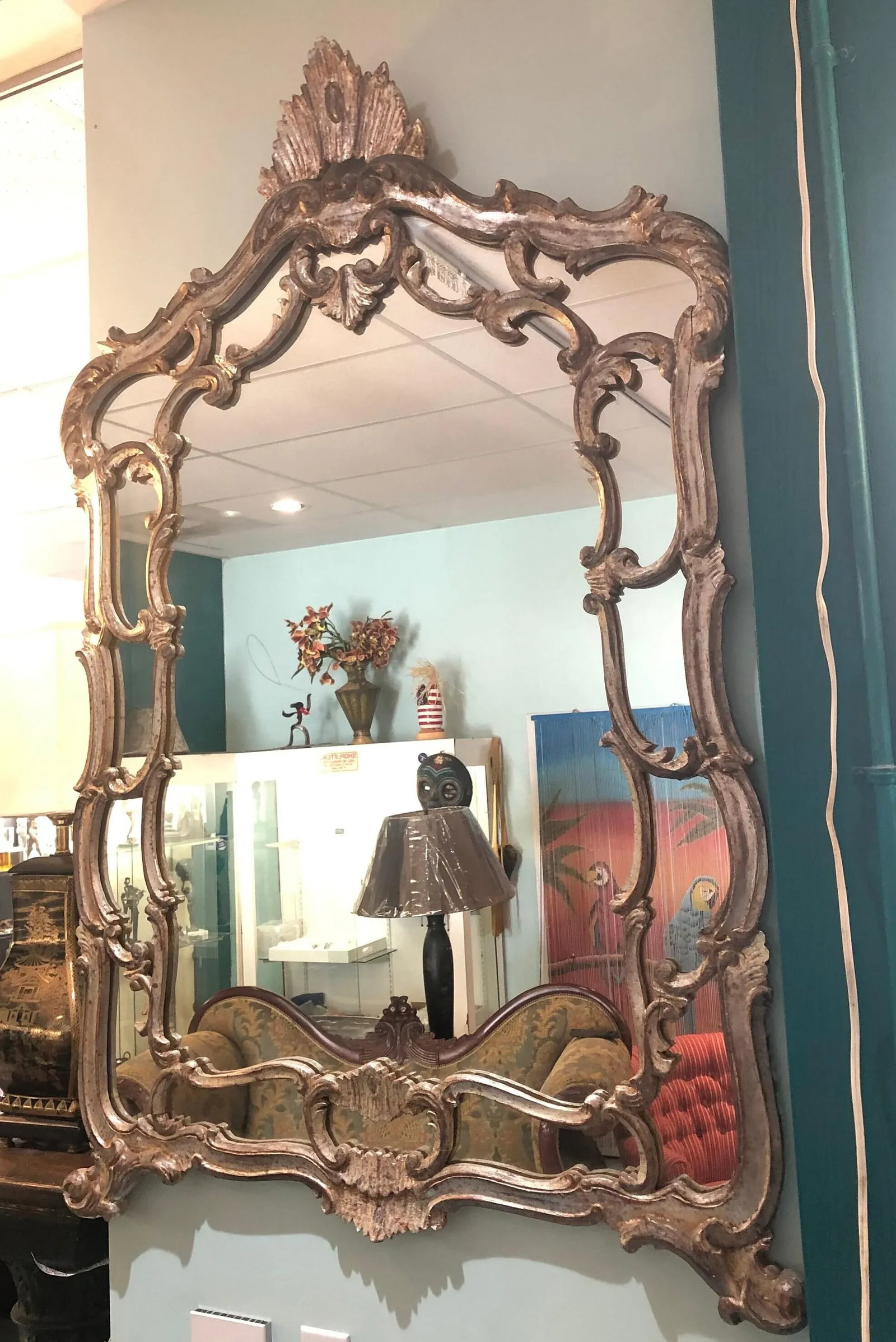 Antique Baroque Style Large Silver and Gold Wash Wall Mirror - 3