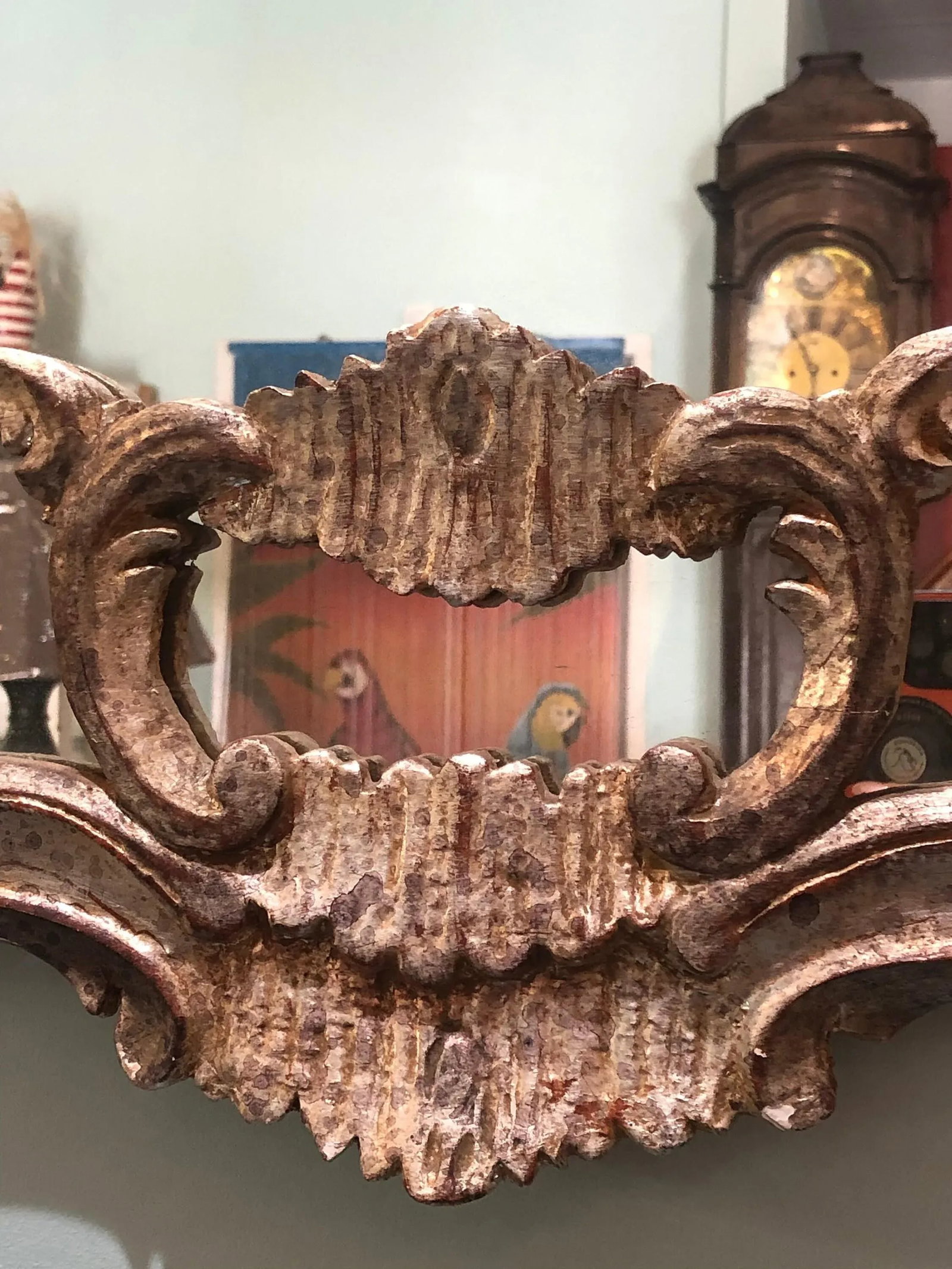 Antique Baroque Style Large Silver and Gold Wash Wall Mirror - 4