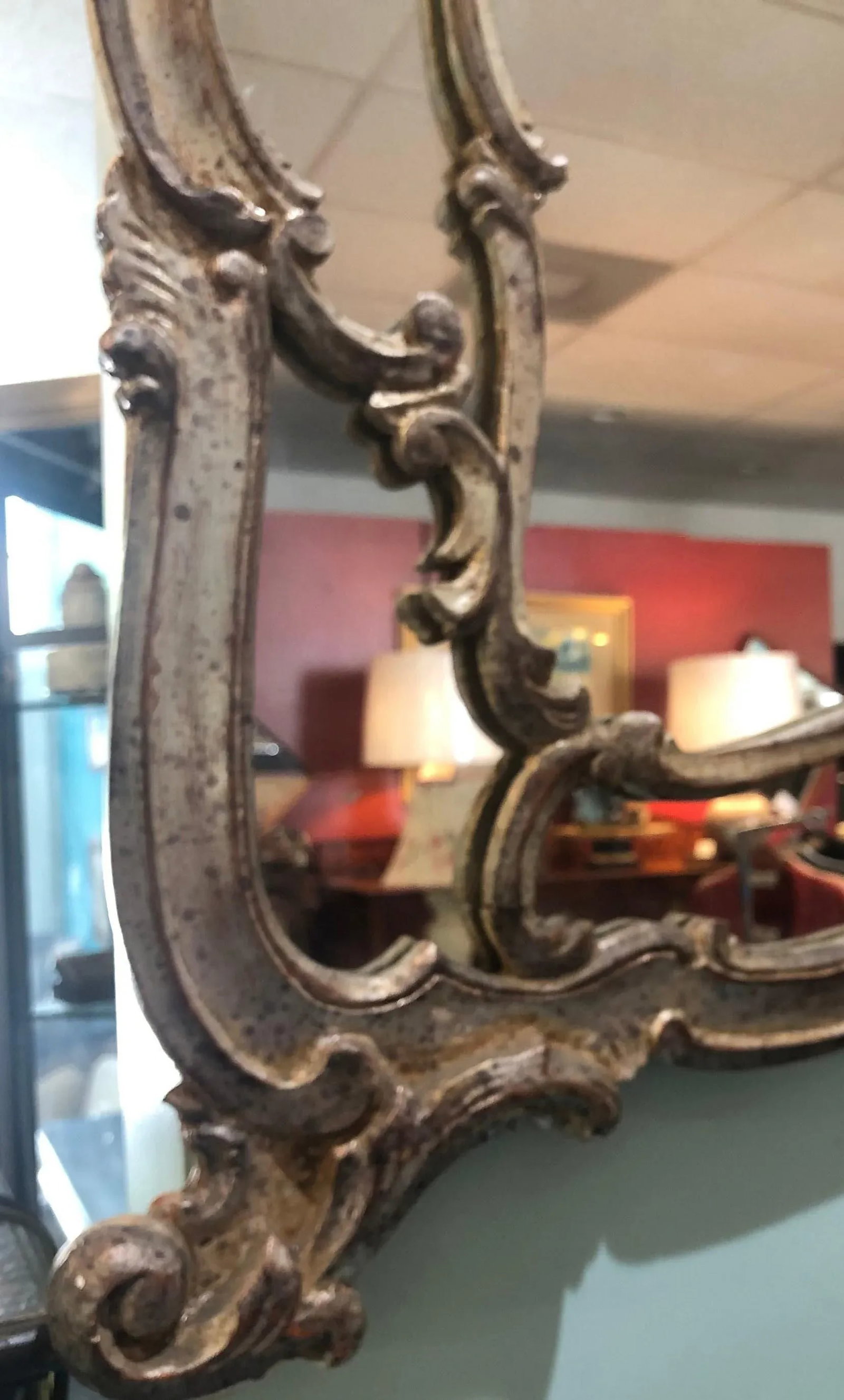 Antique Baroque Style Large Silver and Gold Wash Wall Mirror - 5