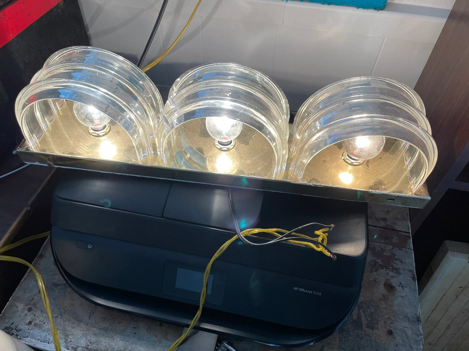 Midcentury Modern Brass & Stacked Lucite Three Light Wall Sconces - a Pair - 11
