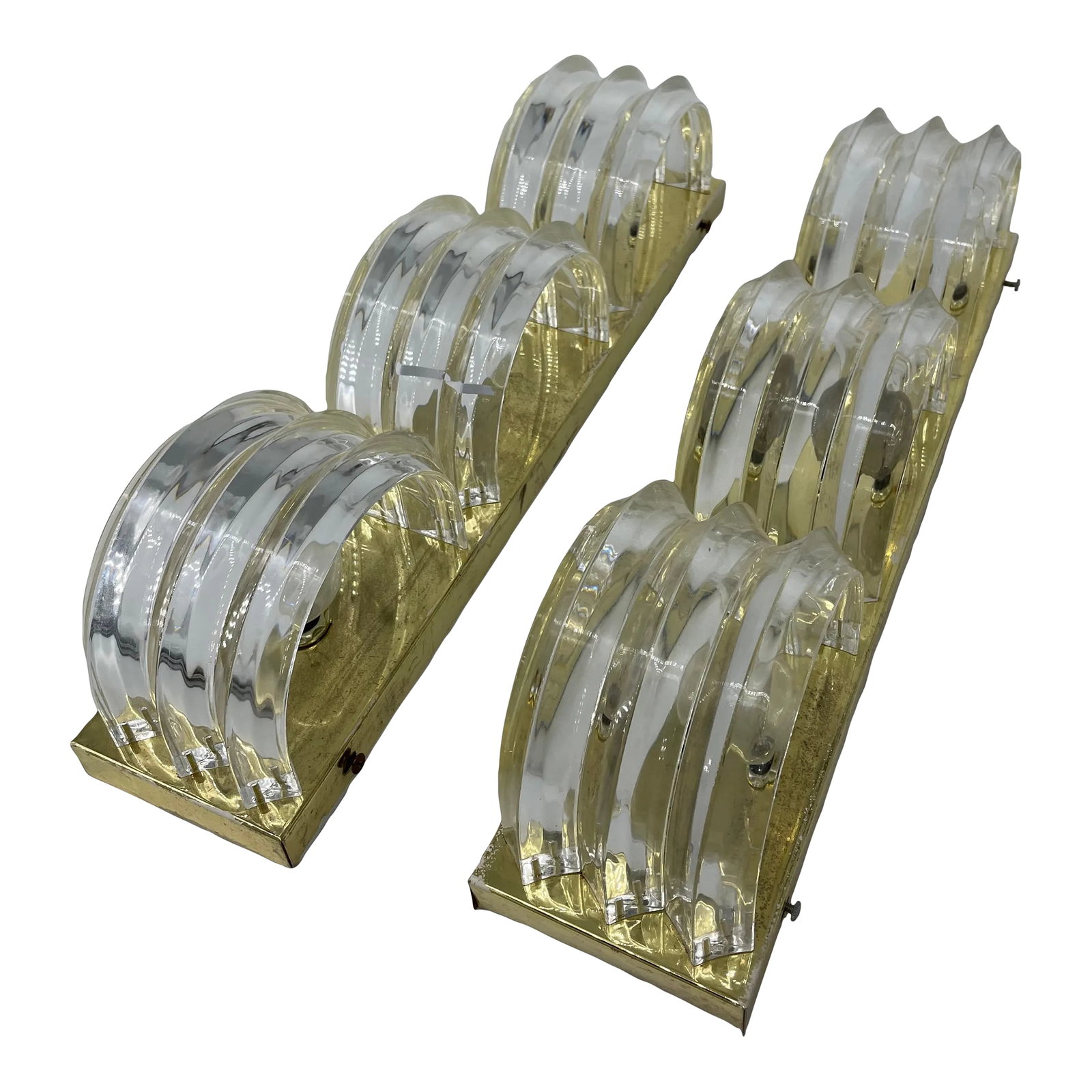 Midcentury Modern Brass & Stacked Lucite Three Light Wall Sconces - a Pair (1 of 12)