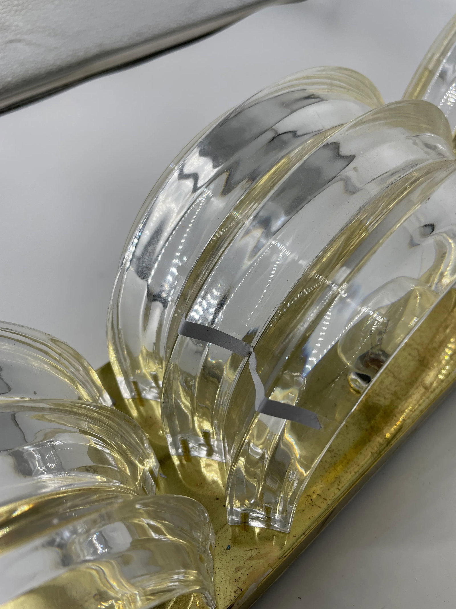 Midcentury Modern Brass & Stacked Lucite Three Light Wall Sconces - a Pair - 3