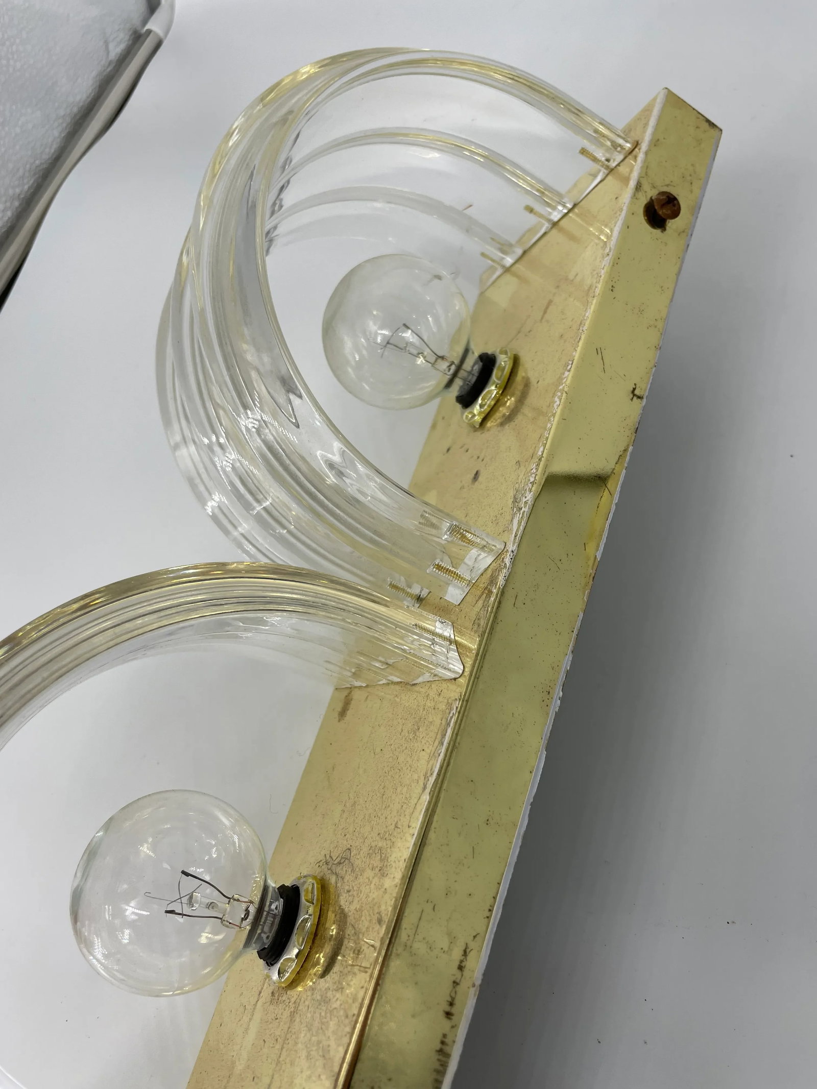 Midcentury Modern Brass & Stacked Lucite Three Light Wall Sconces - a Pair - 7