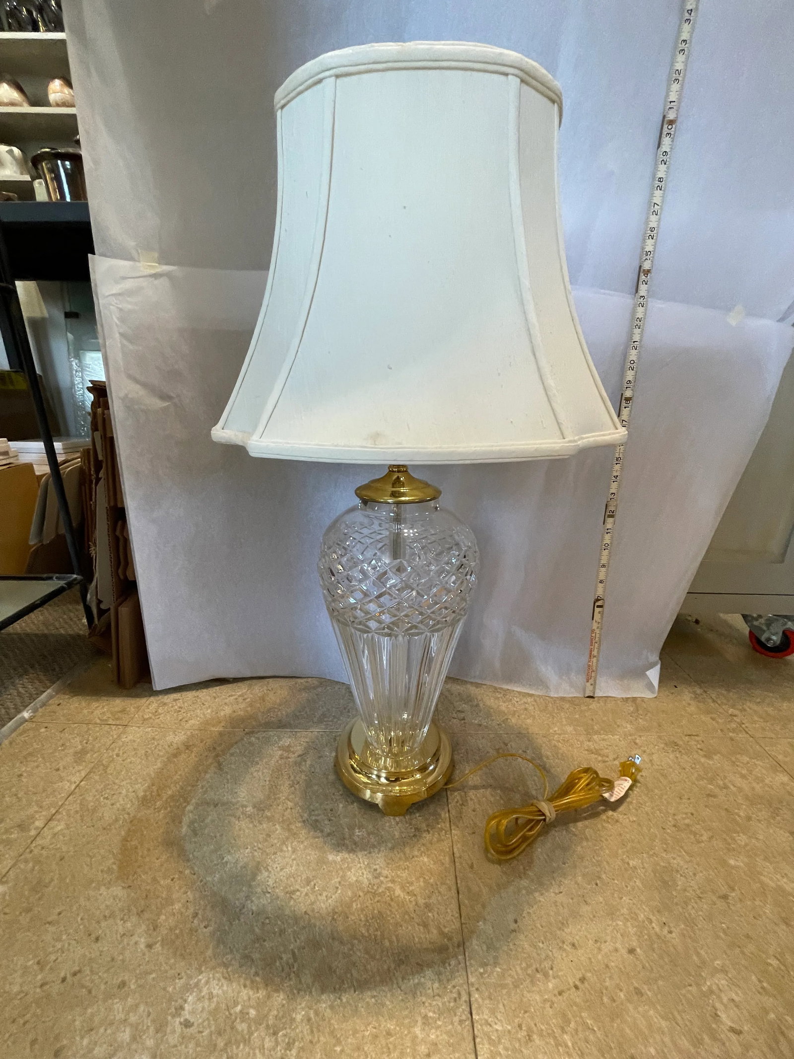 1990s Large Waterford Crystal Lamp With Brass Base - 2