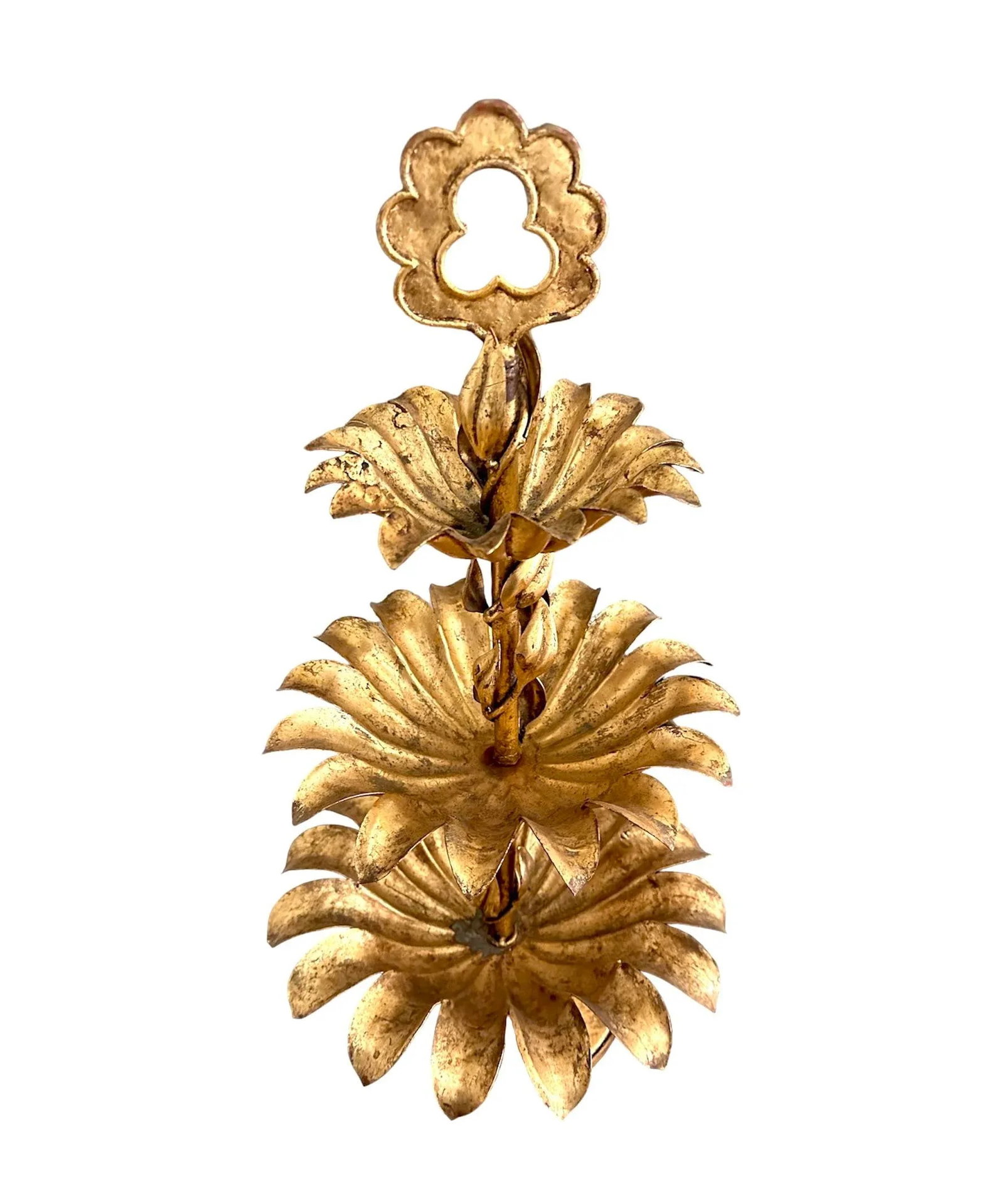 Large Mid-Century Italian Gilt Tole Palm Leaf 3 Tier Serving Tray / Pedestal Server Centerpiece - 2