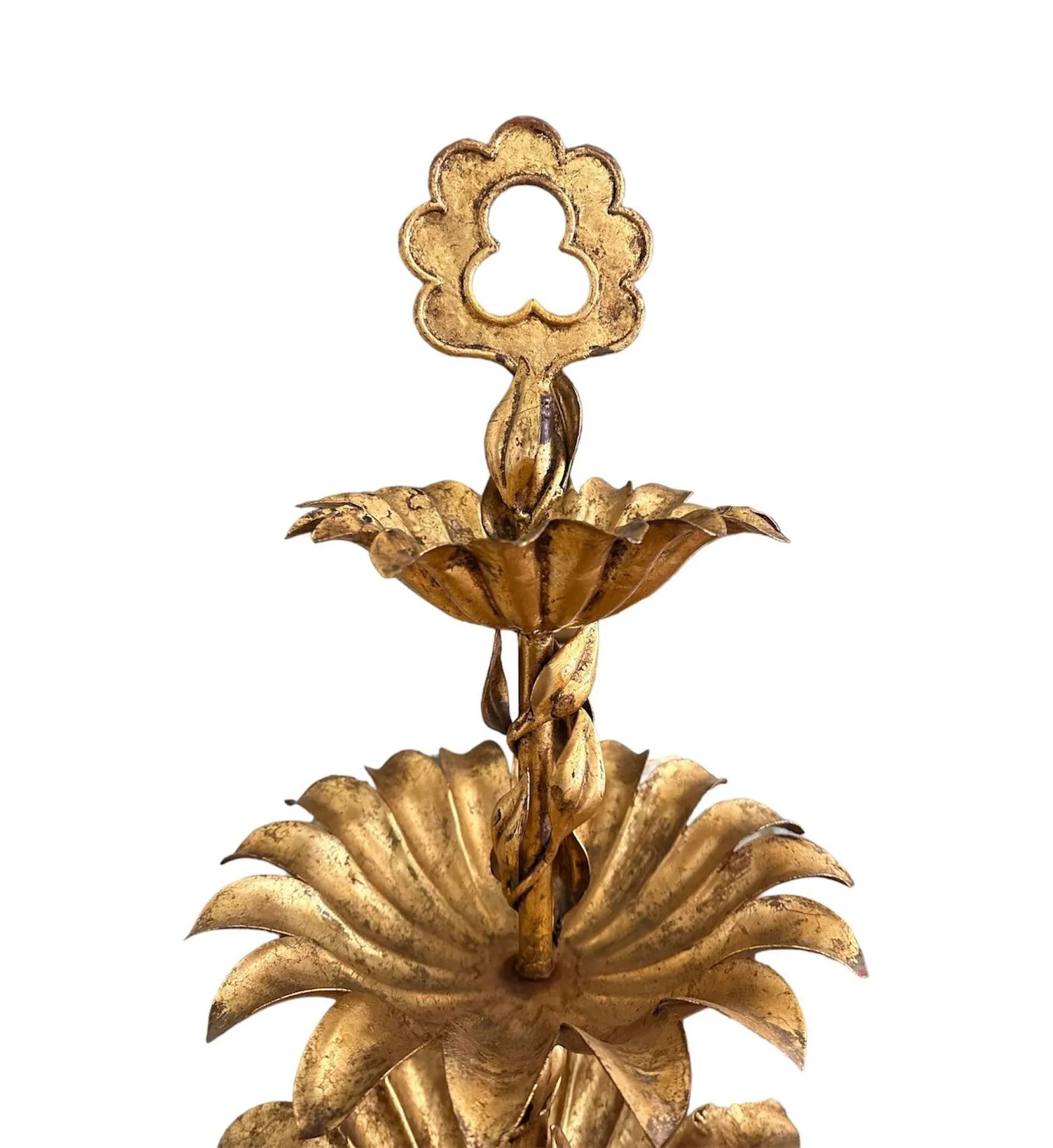 Large Mid-Century Italian Gilt Tole Palm Leaf 3 Tier Serving Tray / Pedestal Server Centerpiece - 3