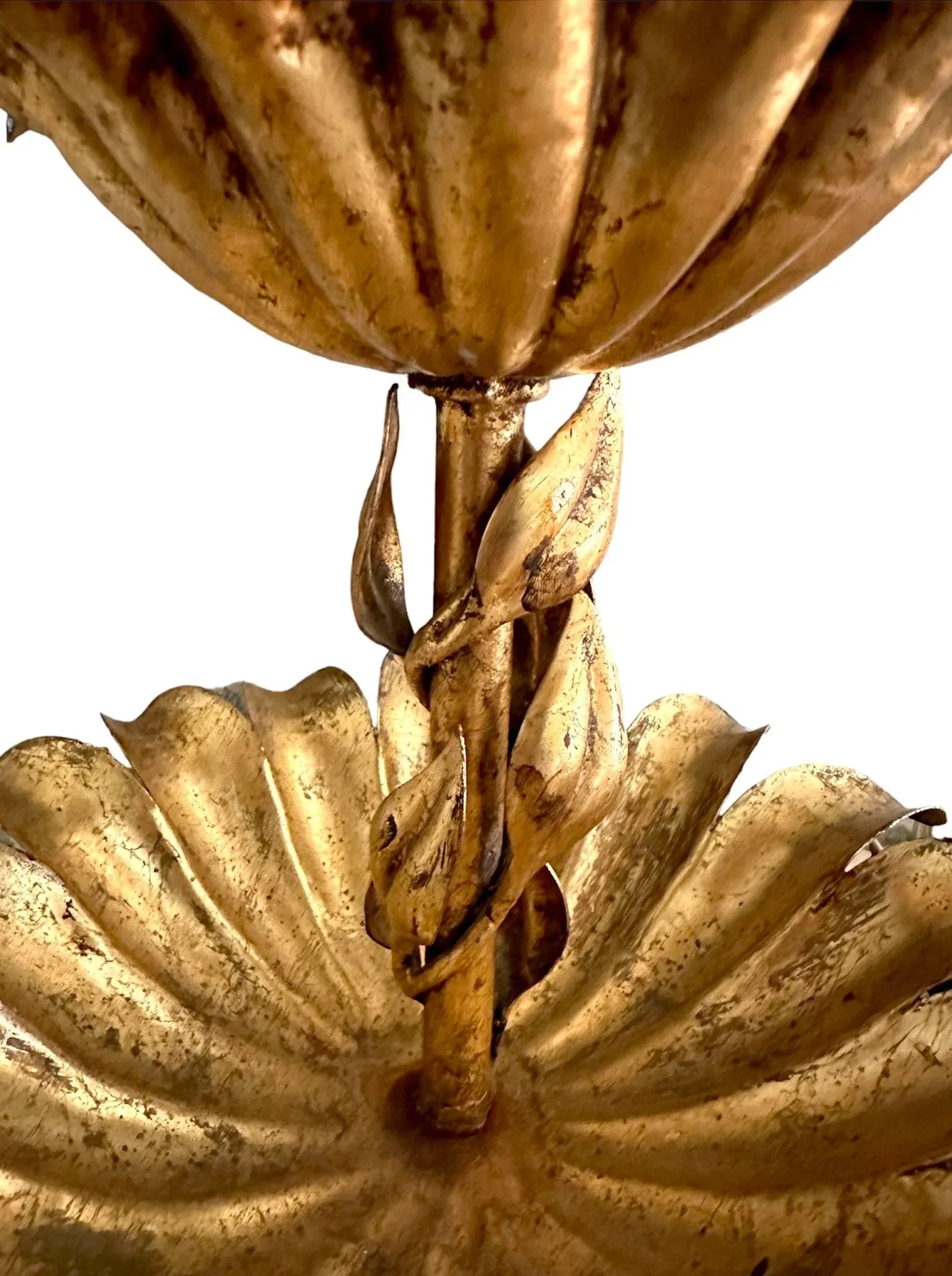 Large Mid-Century Italian Gilt Tole Palm Leaf 3 Tier Serving Tray / Pedestal Server Centerpiece - 6