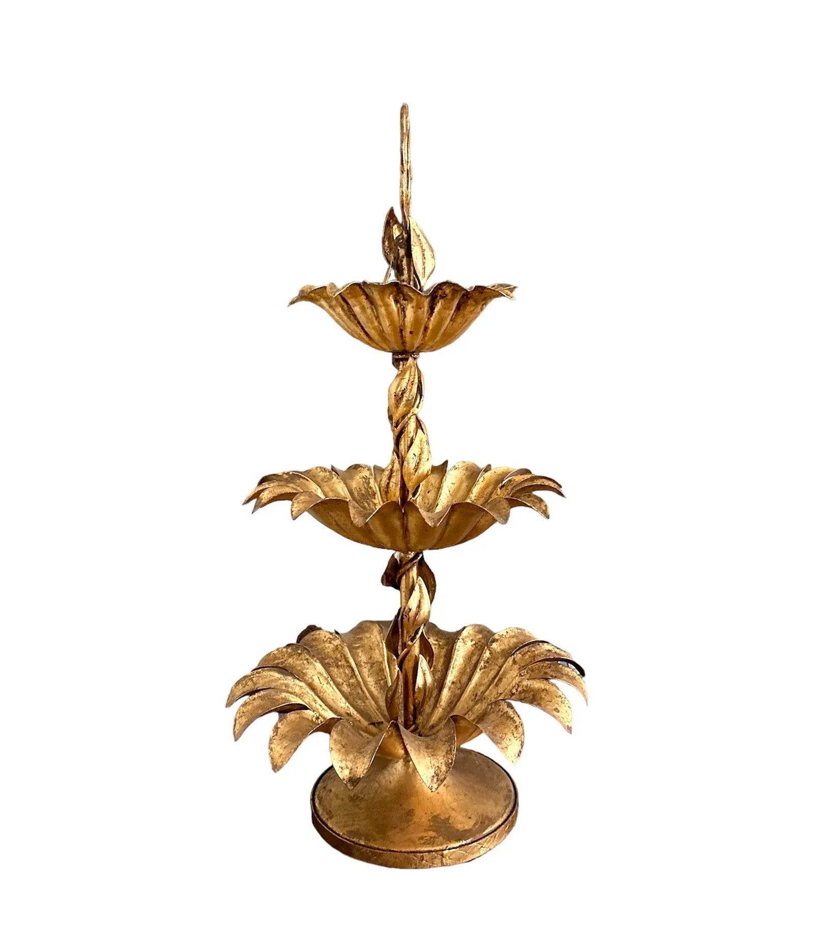 Large Mid-Century Italian Gilt Tole Palm Leaf 3 Tier Serving Tray / Pedestal Server Centerpiece - 7