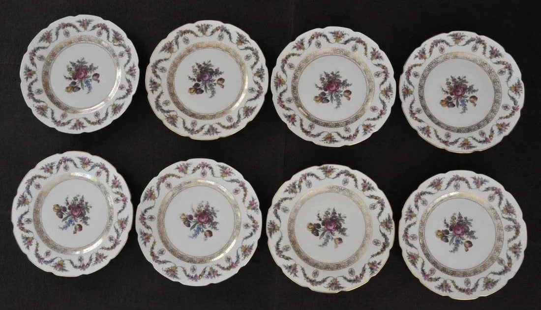 Vintage Bavaria V Schuman Crown Dinner Plates Bouquet Pattern - Set of 8 - 2