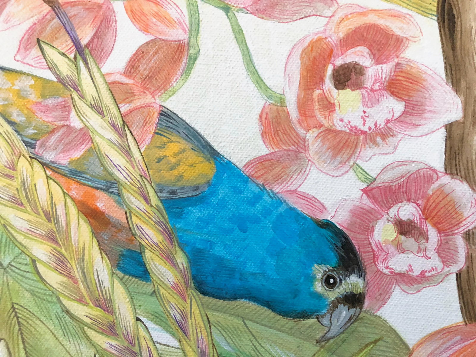 "A Parrot's Life for Me" Bird Art Painting by Allison Cosmos in Chinoiserie Style - 2