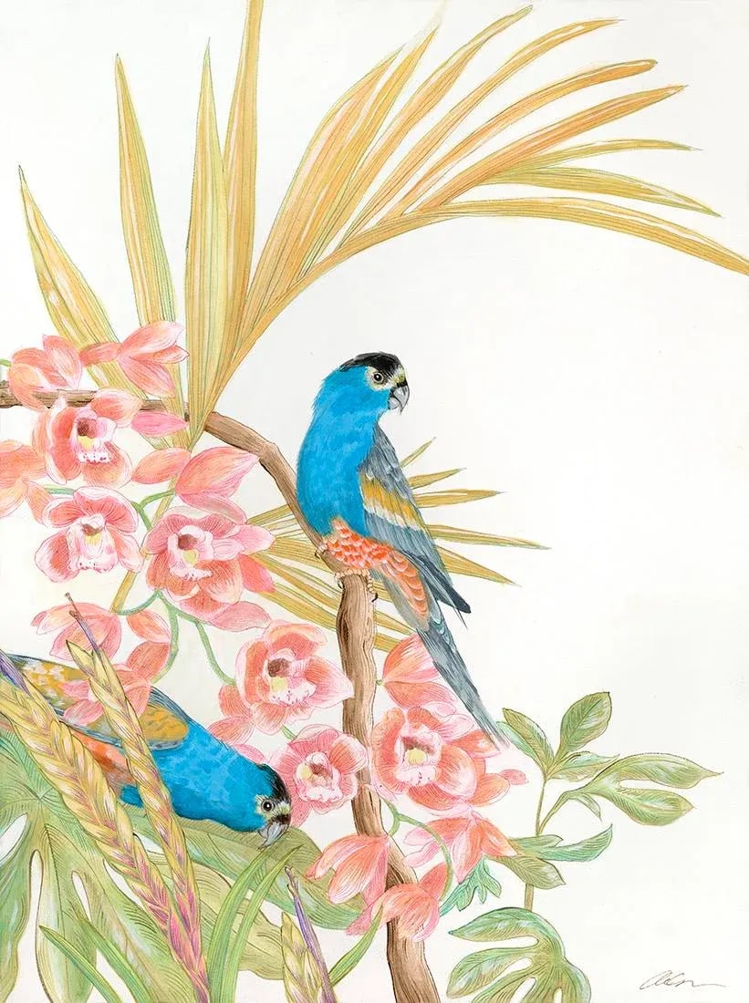"A Parrot's Life for Me" Bird Art Painting by Allison Cosmos in Chinoiserie Style - 3