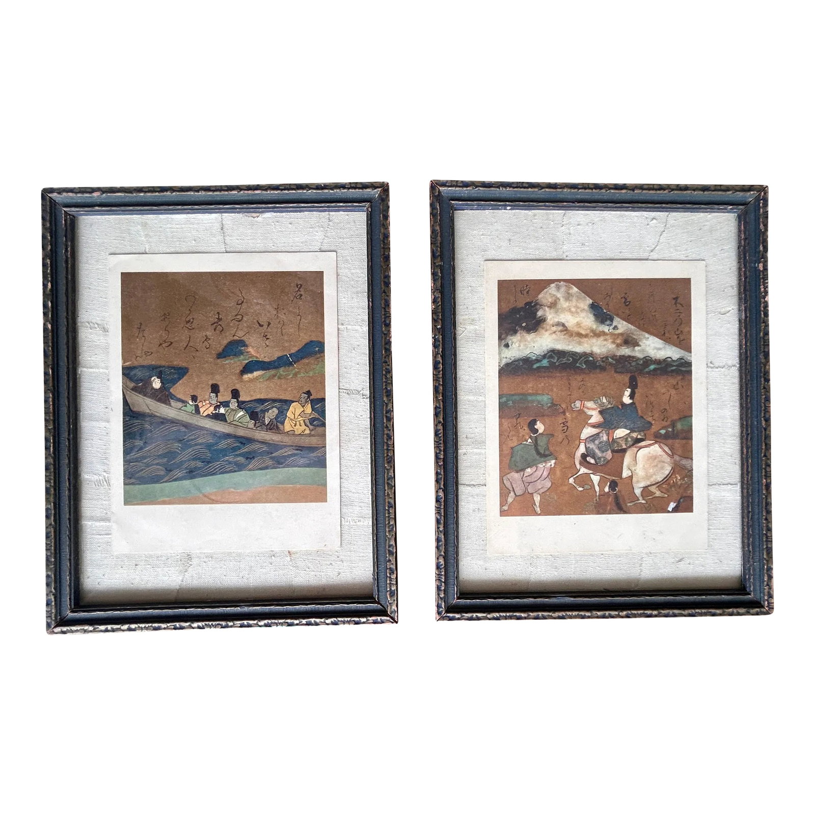 Set of 2 Vintage Japanese Art Prints Framed: This is a RARE Set of 2 Vintage prints after Tawaraya Sotatsu. Illustrations from Ise-Monogatari. We acquired these unique pieces from the Estate of artist Patricia Tool. Beautifully matted and
