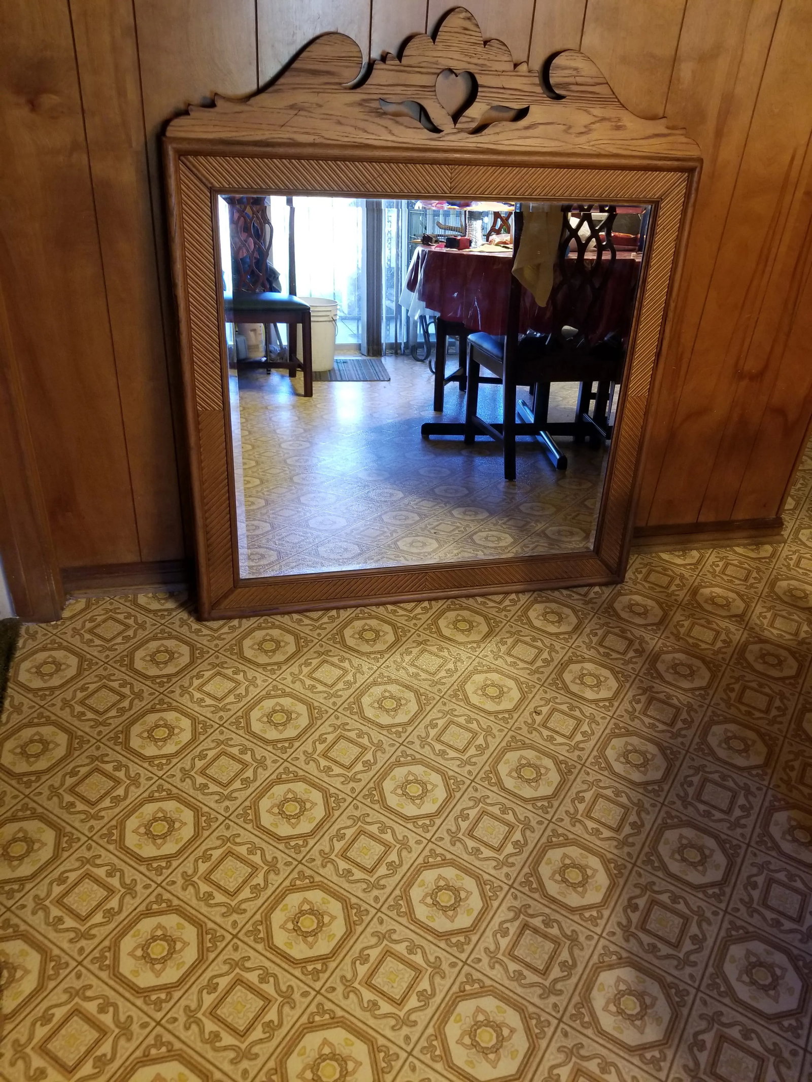 Antique Oak Beveled Mirror - 2