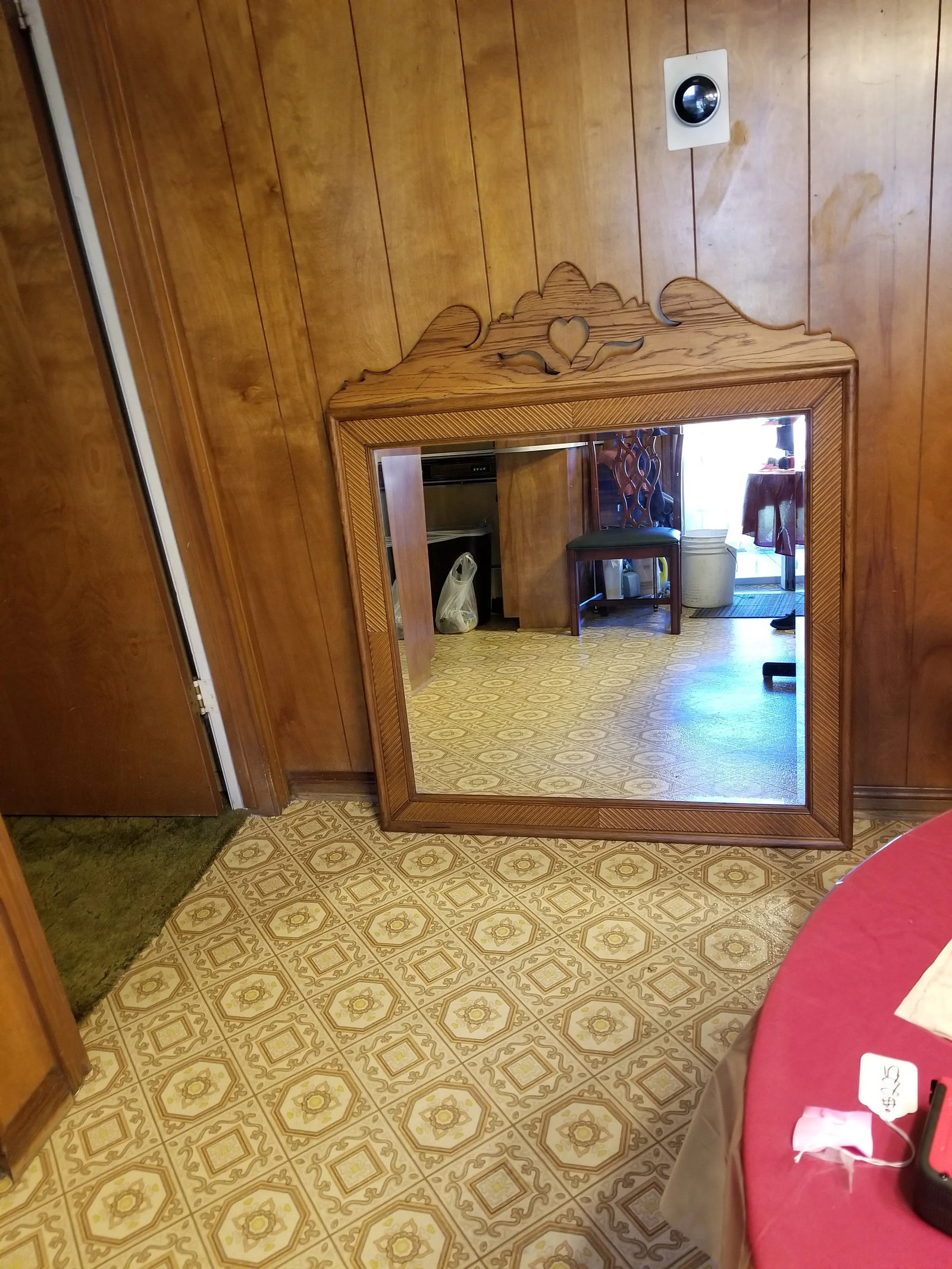 Antique Oak Beveled Mirror - 5