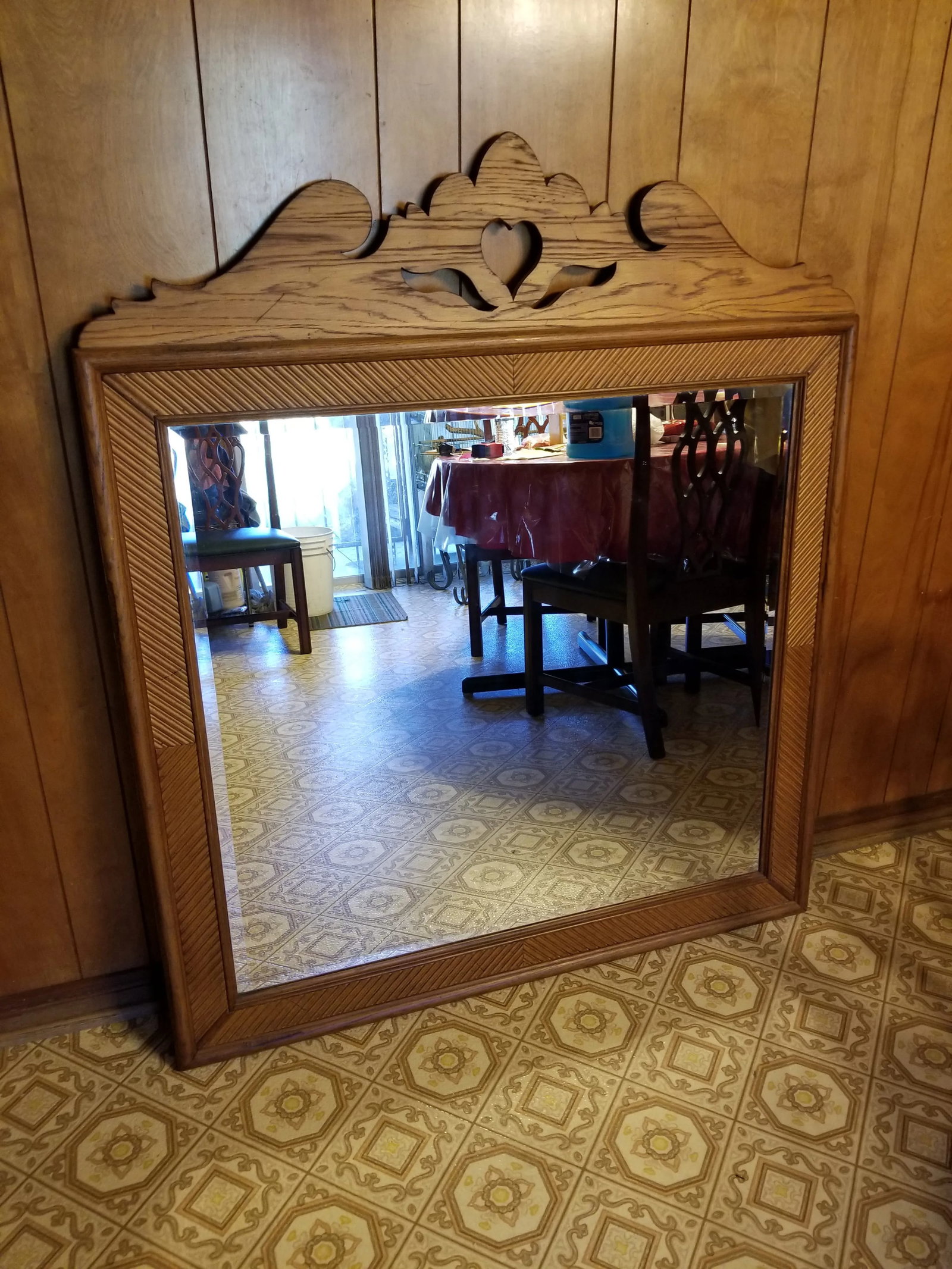 Antique Oak Beveled Mirror - 6