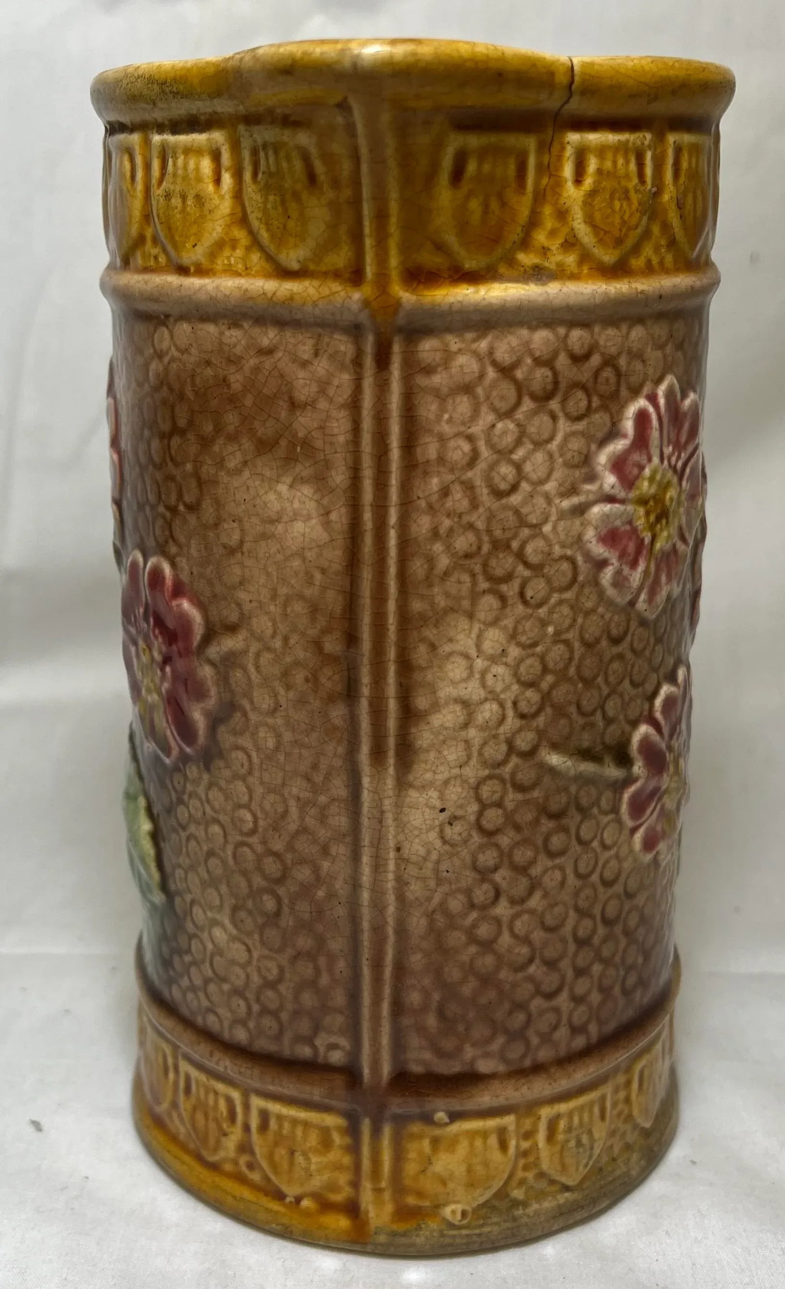 Antique 19th Century Majolica Pitcher / Jug Decorated With Pink Flowers - From the U K - 2