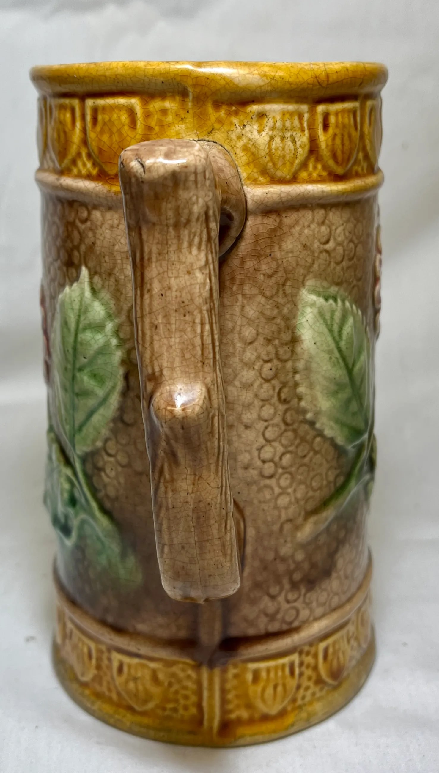 Antique 19th Century Majolica Pitcher / Jug Decorated With Pink Flowers - From the U K - 3