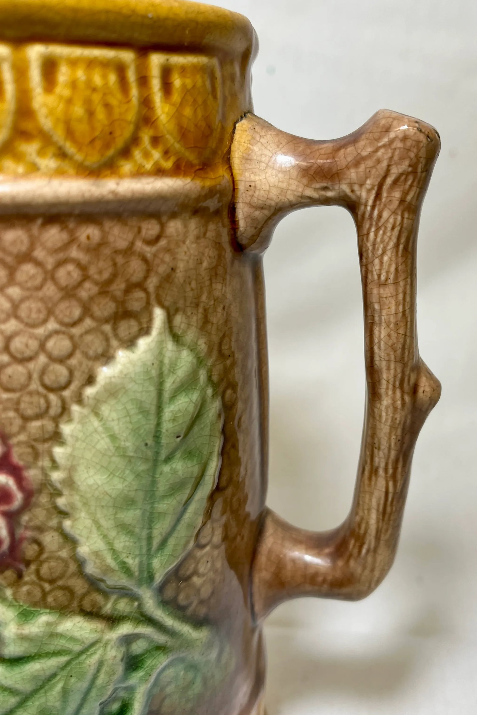 Antique 19th Century Majolica Pitcher / Jug Decorated With Pink Flowers - From the U K - 5