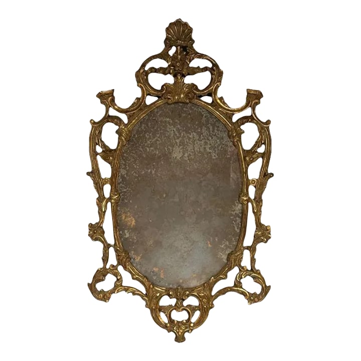 Italian Rococo Giltwood Wall or Console Mirror, Distressed (1 of 7)